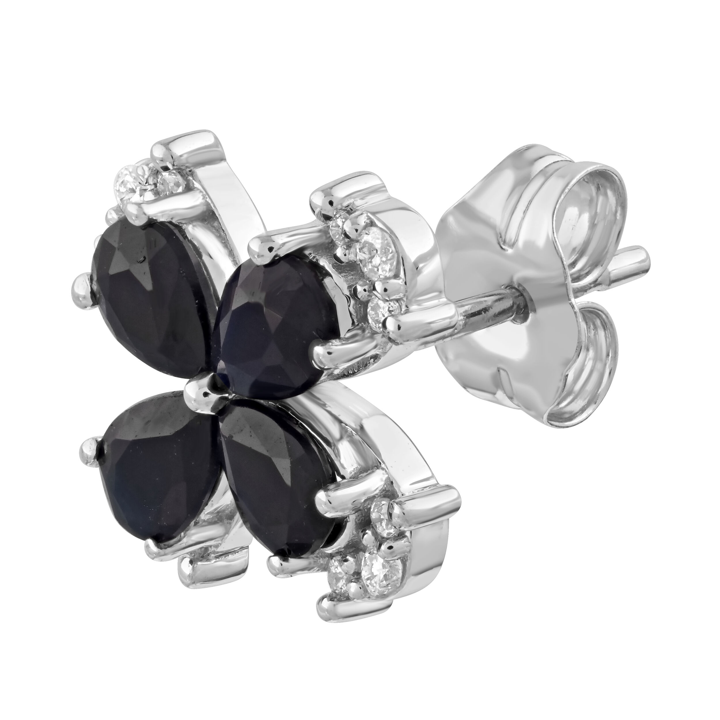 Majestic Gems&trade; 10k White Gold Pear Shape Sapphire Flower Studs Blue Sapphire & Diamond 1.56 Ctw