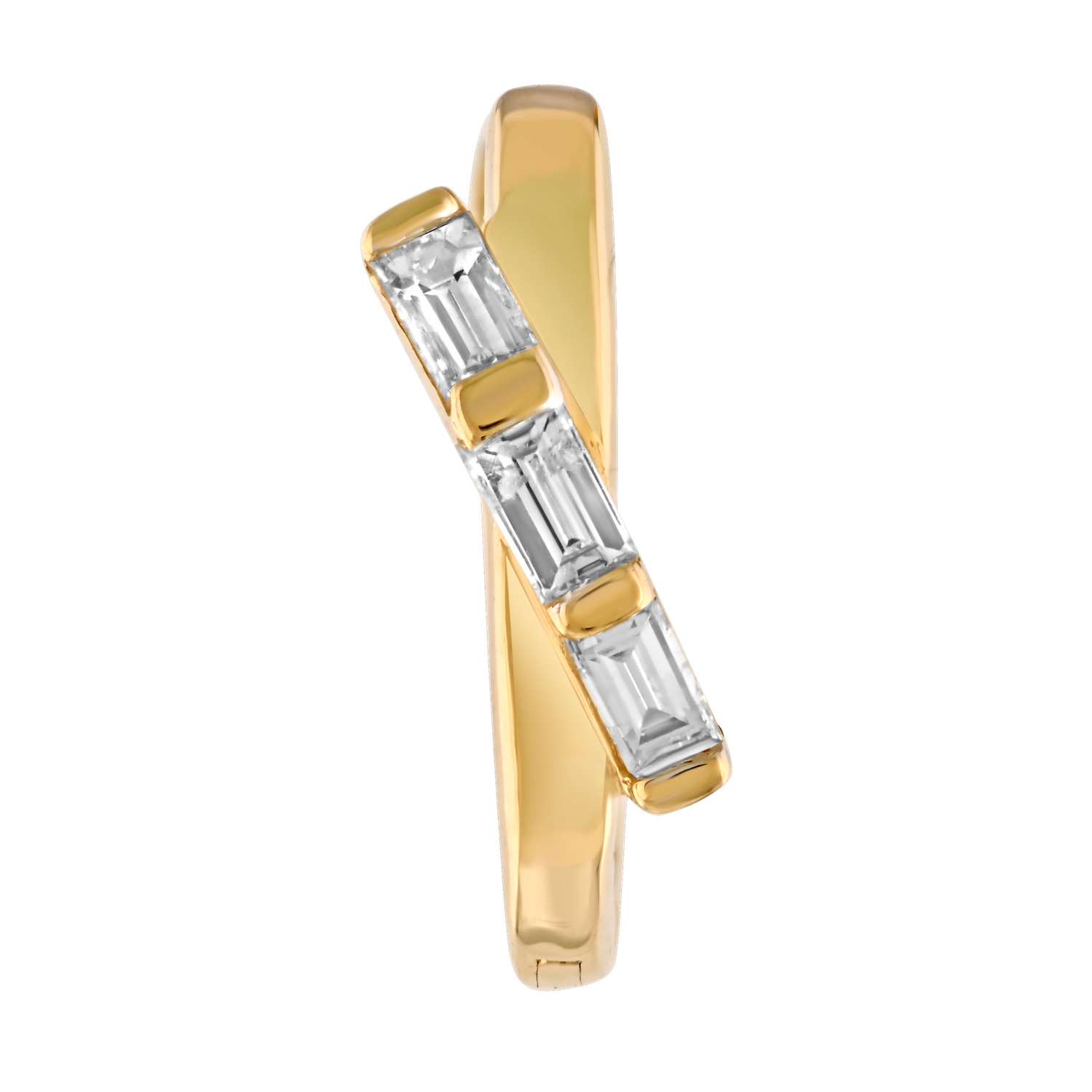 10K Yellow Gold Hoops with Diagonal Baguettes Diamond Earrings 0.15 Ctw