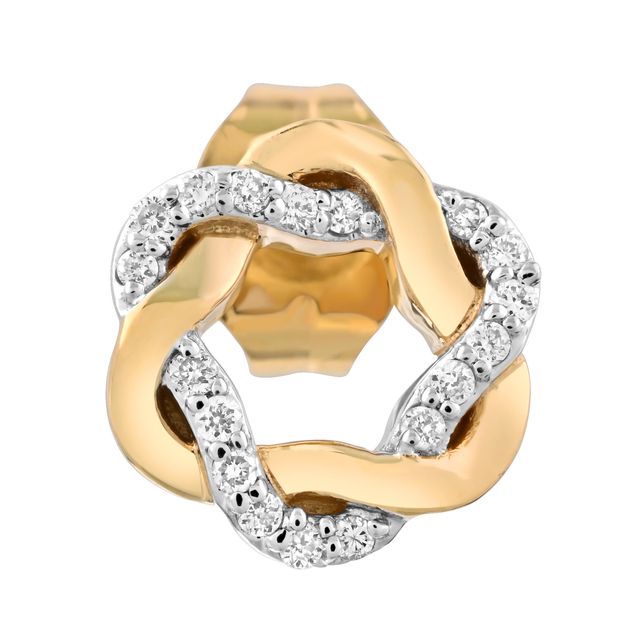 10K Yellow Gold Polished & Pave Twisted Studs Diamond Earrings 0.11 Ctw