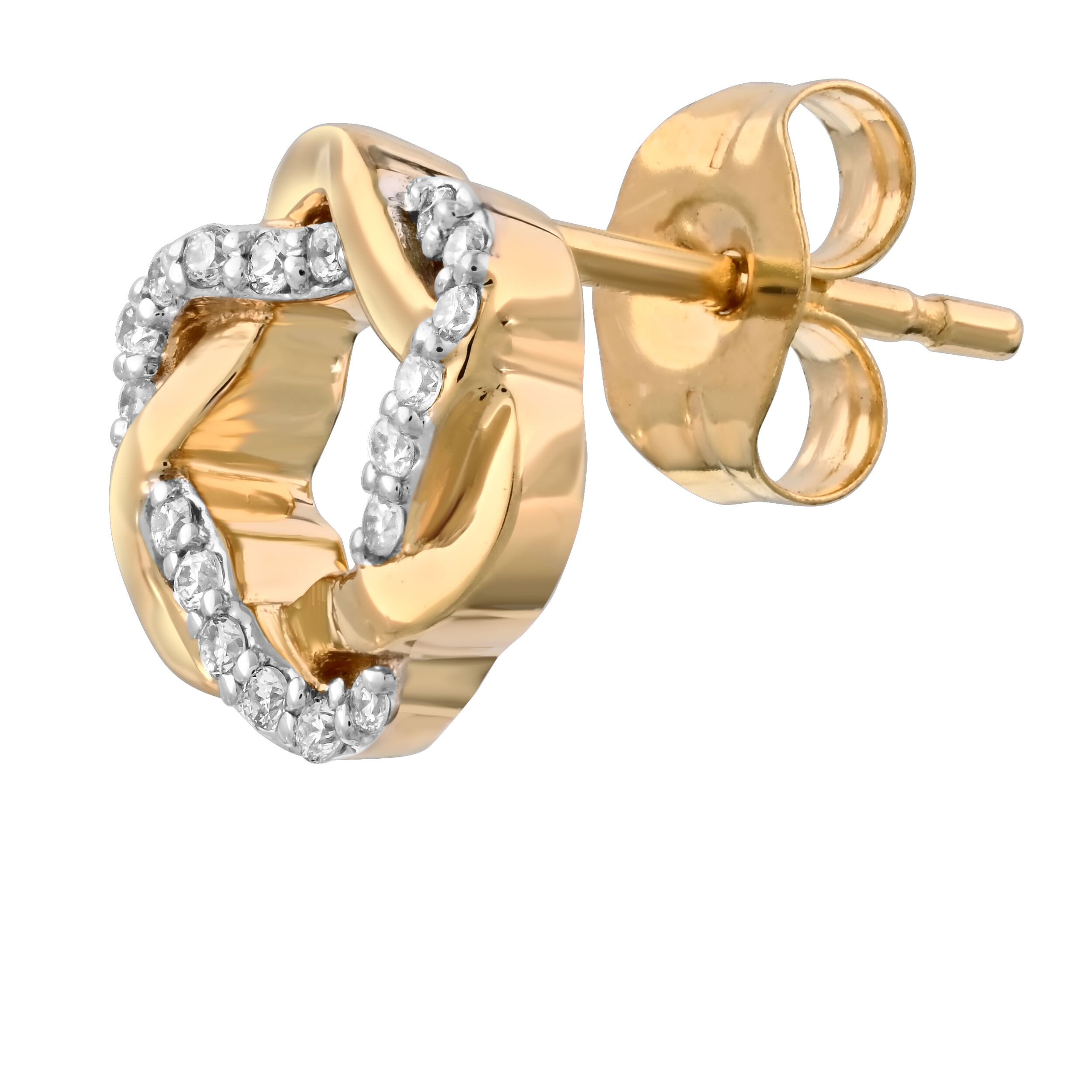 10K Yellow Gold Polished & Pave Twisted Studs Diamond Earrings 0.11 Ctw