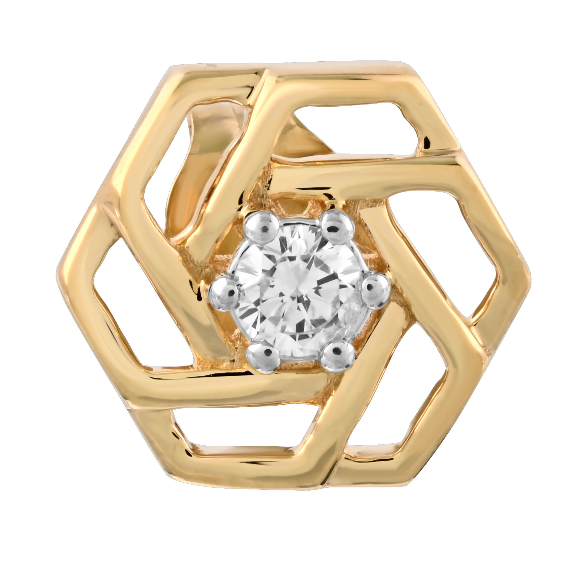 10K Yellow Gold Hexagonal with Prong Set Center Studs Diamond Earrings 0.15 Ctw