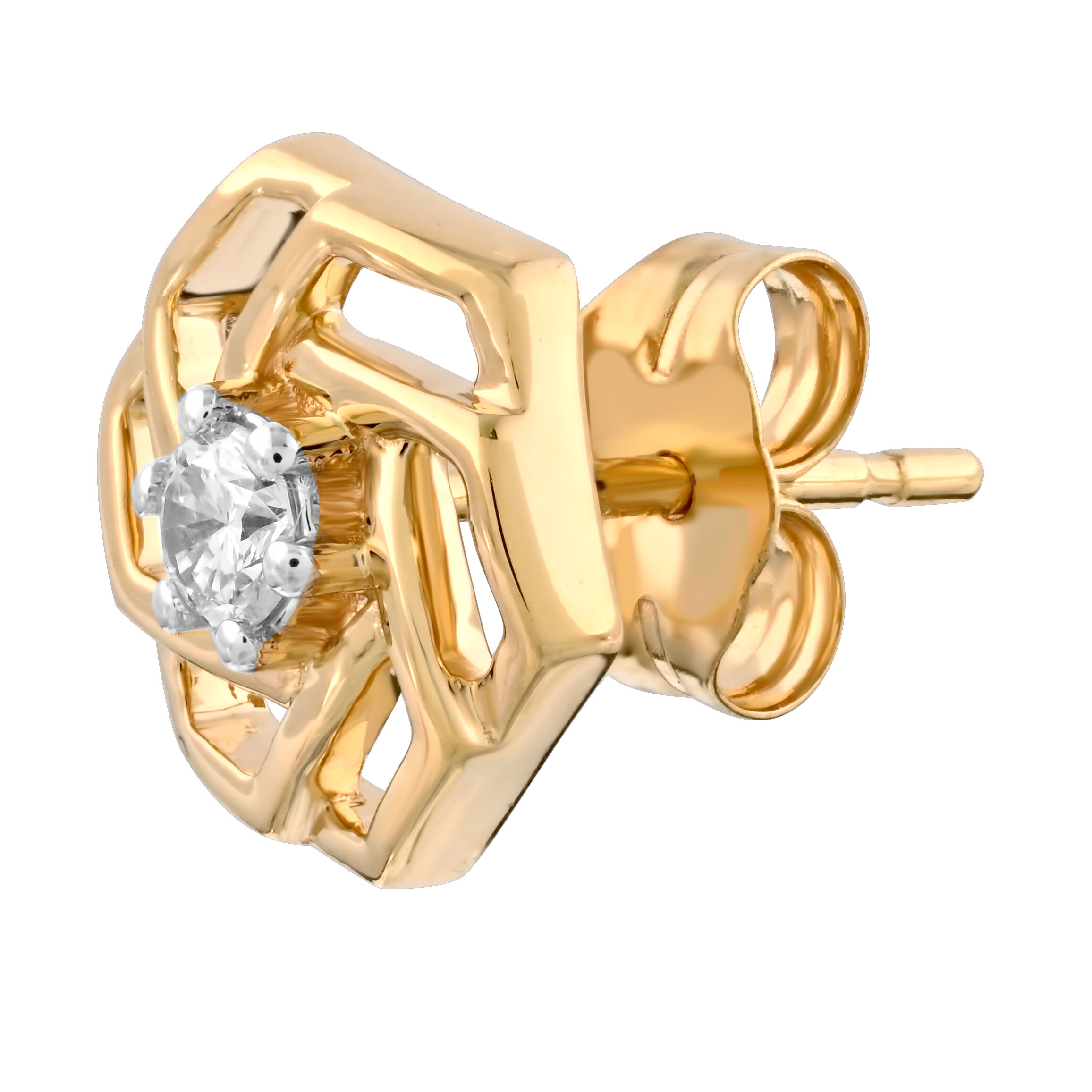 10K Yellow Gold Hexagonal with Prong Set Center Studs Diamond Earrings 0.15 Ctw