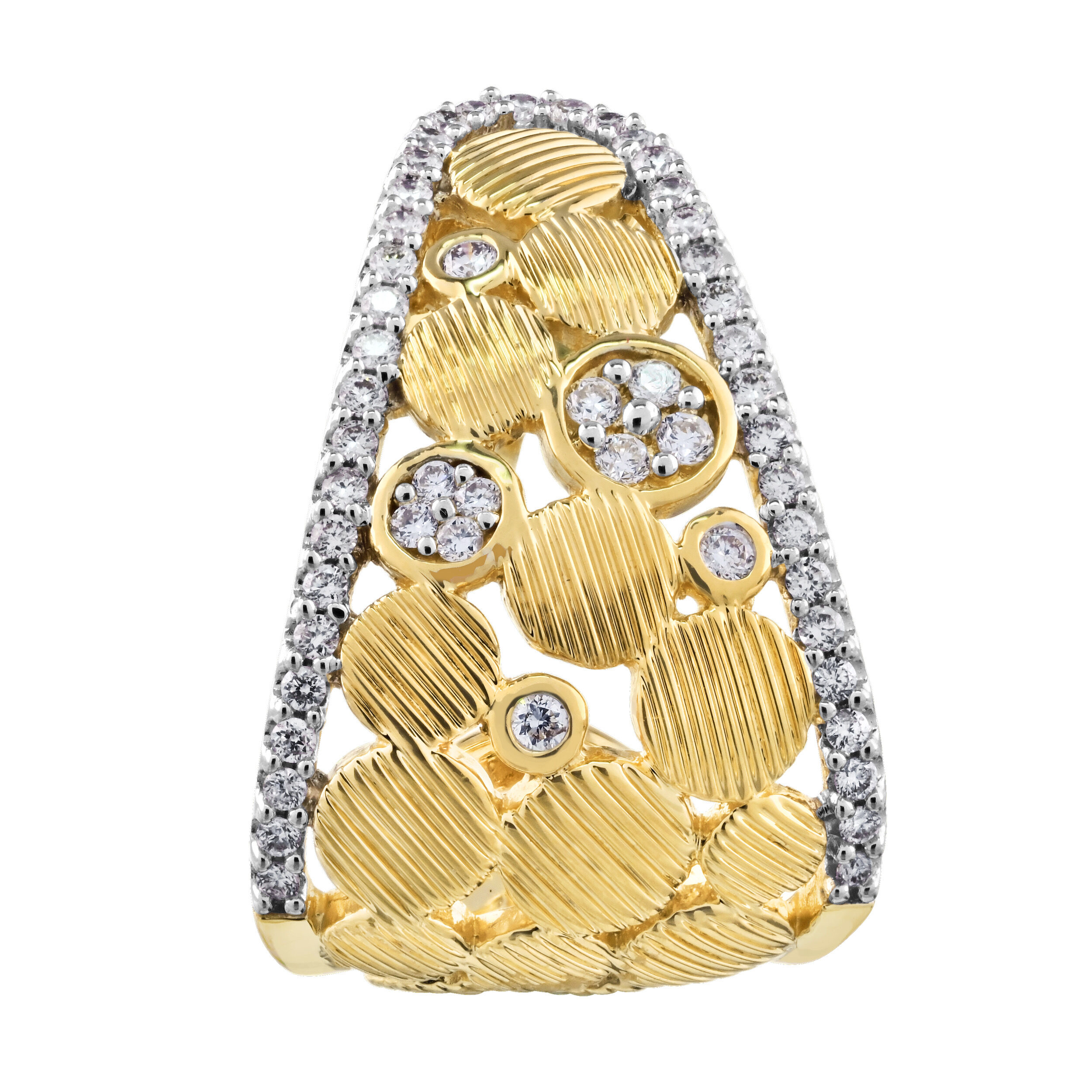 Textura&trade; 14K Yellow Gold Graduating Hoops with Textured Circles Diamond 0.52 Ctw