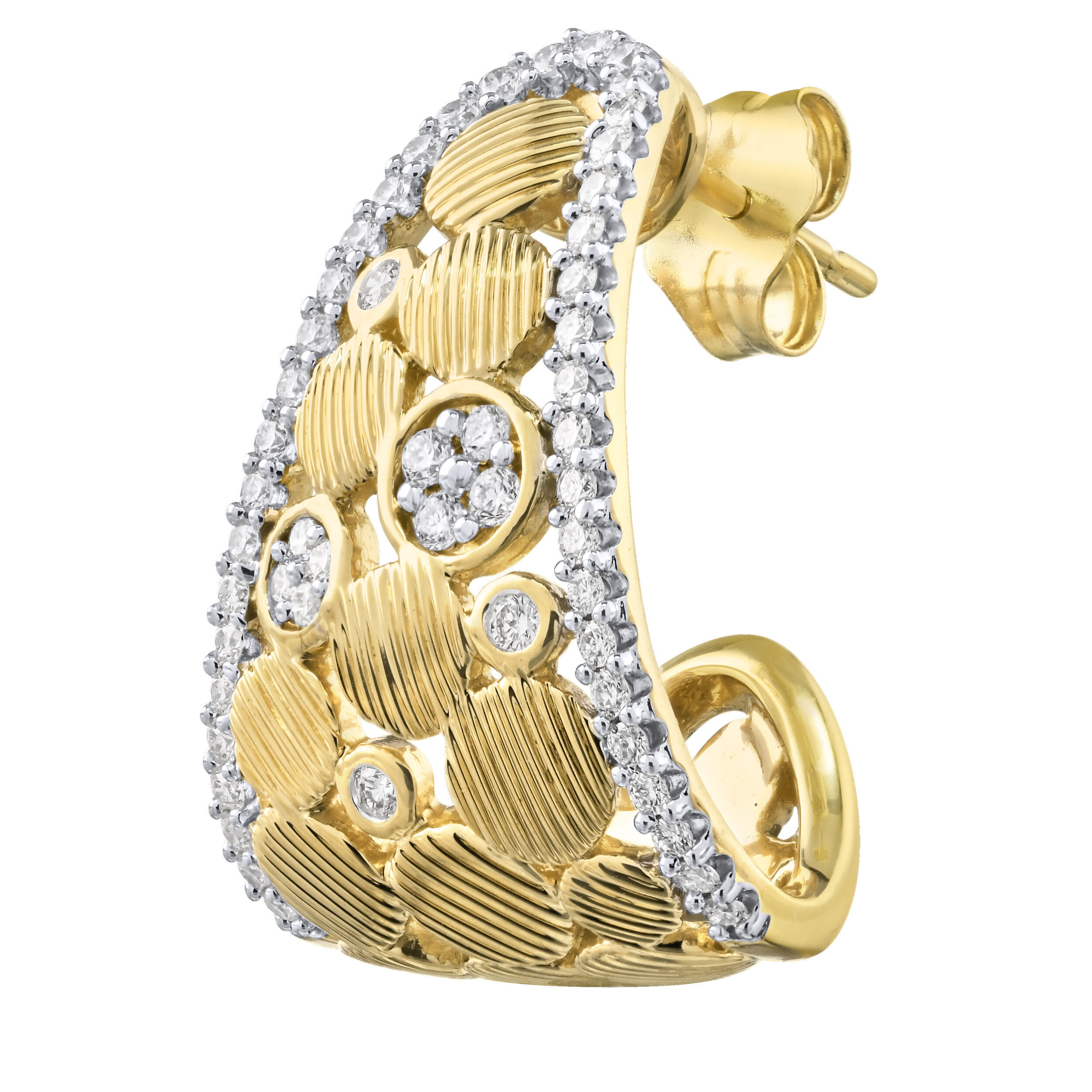 Textura&trade; 14K Yellow Gold Graduating Hoops with Textured Circles Diamond 0.52 Ctw