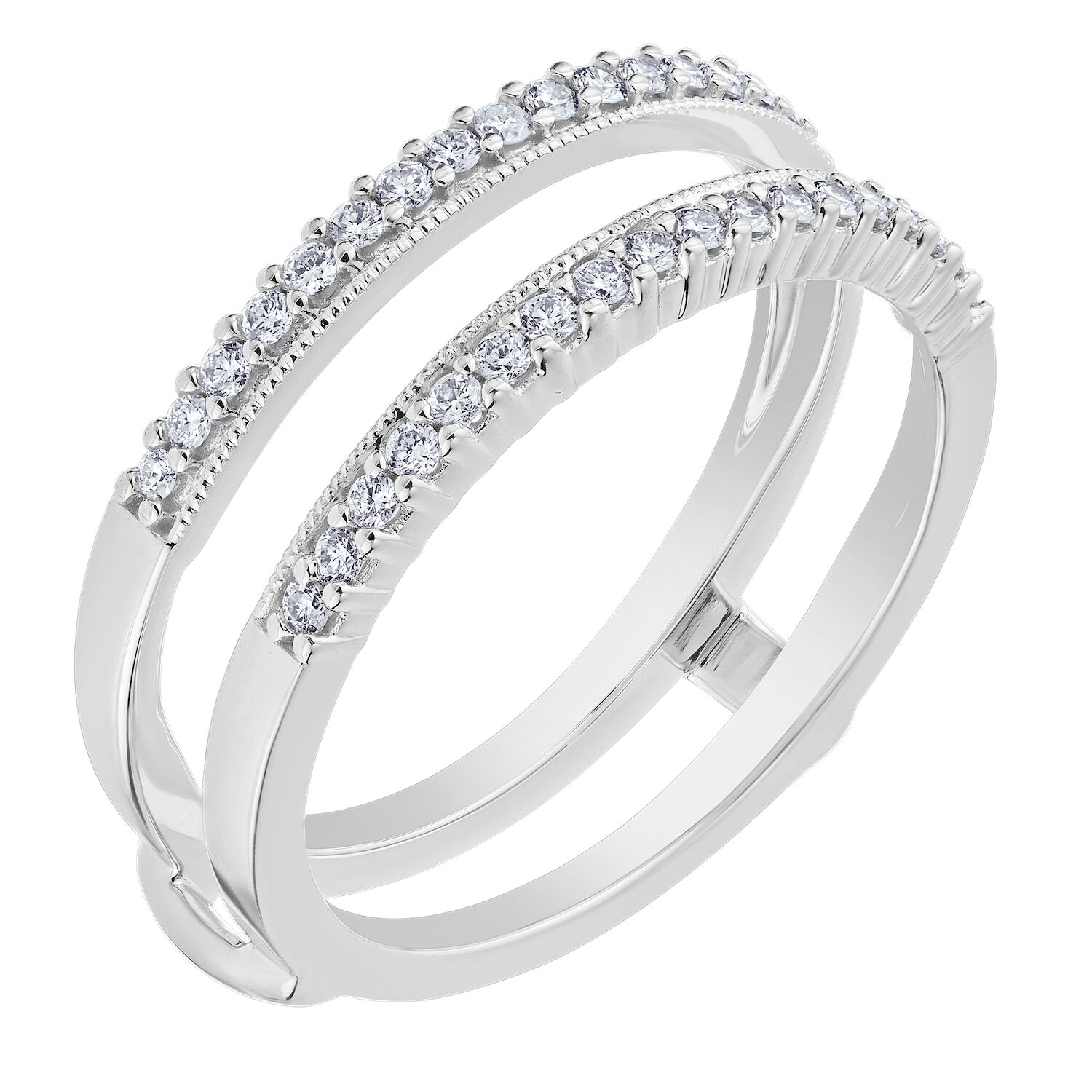 Love Connection&trade; 14K White Gold Diamond Parallel Shared Prong Milgrain Inside Edge Guard 0.50 Ctw