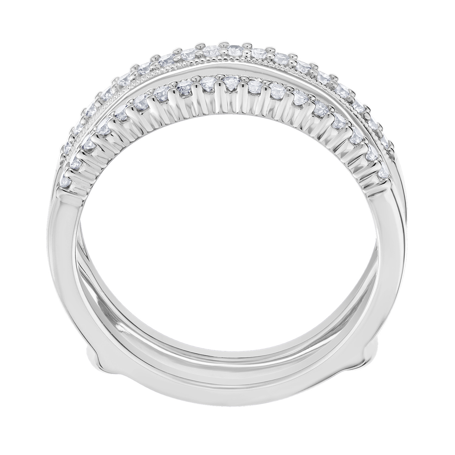 Love Connection&trade; 14K White Gold Diamond Parallel Shared Prong Milgrain Inside Edge Guard 0.50 Ctw