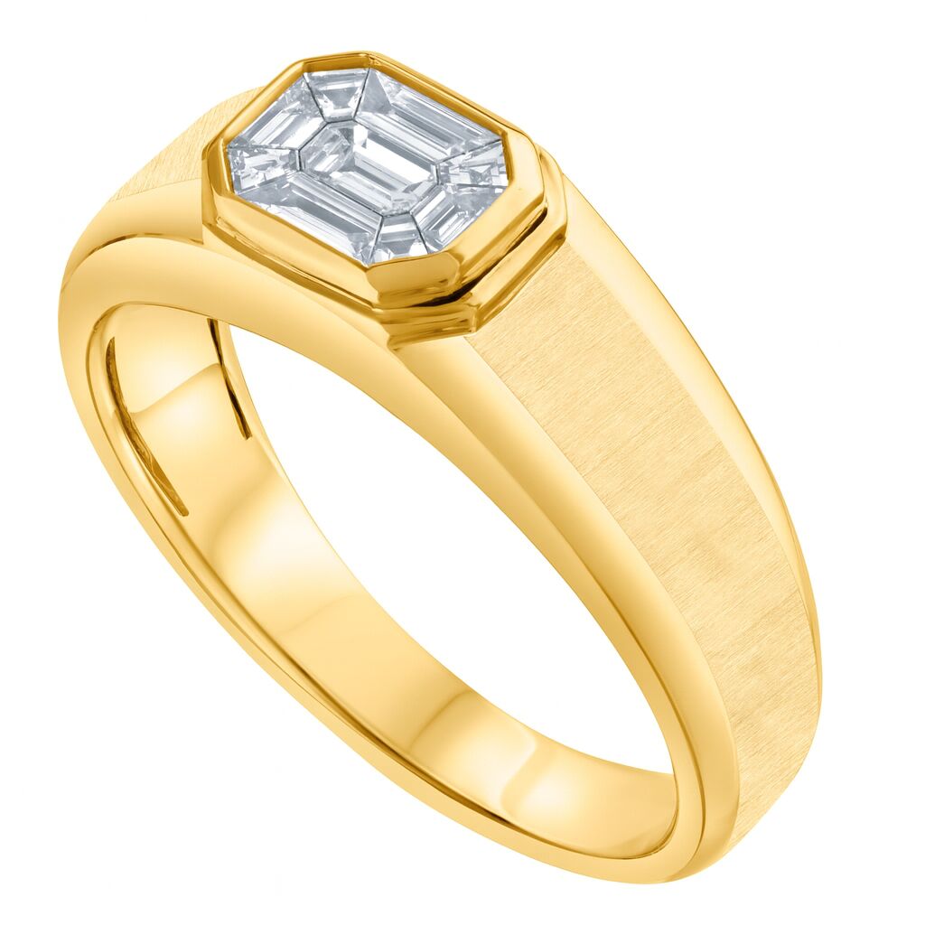 Shefian&trade; 14K Yellow Gold Ring Compozit Horizontal Emerald Shape Satin Finish Diamond 0.50 Ctw