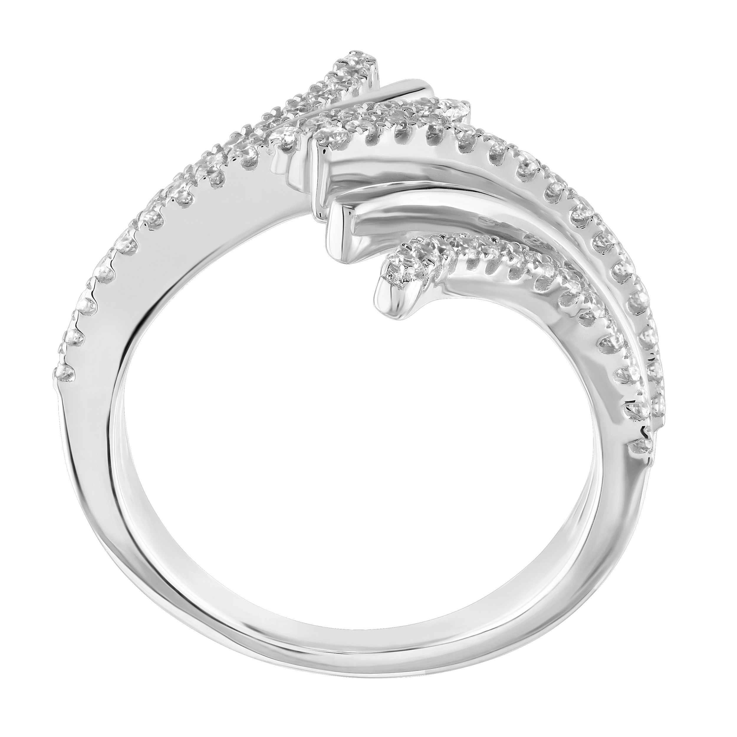 14K White Gold Multi Row Bypass Pave & Polished Diamond Ring 0.47 Ctw