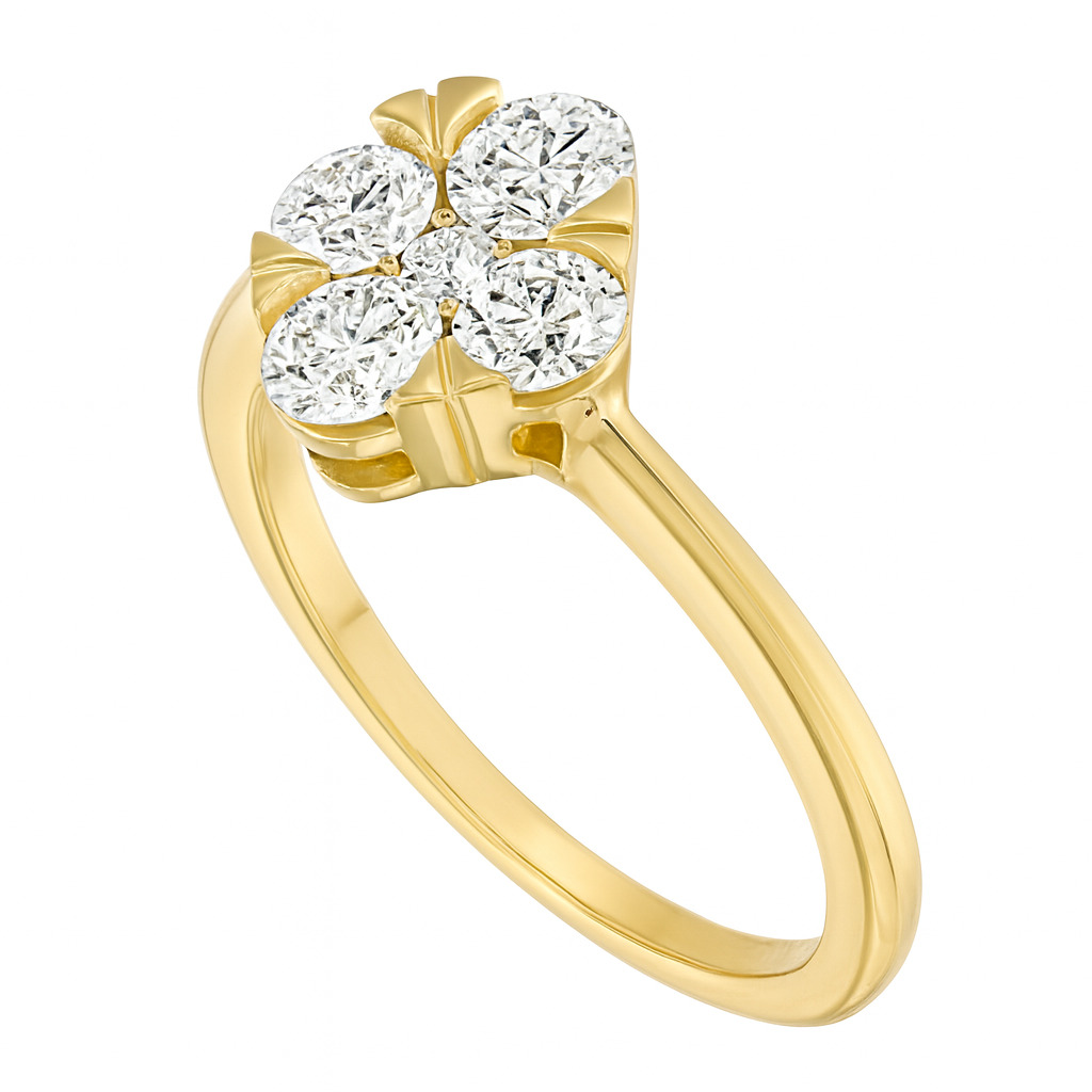Diamond Bouquet&trade; 14K Yellow Gold Diamond Clover Shape Polished Shank Ring 0.09 Ctw