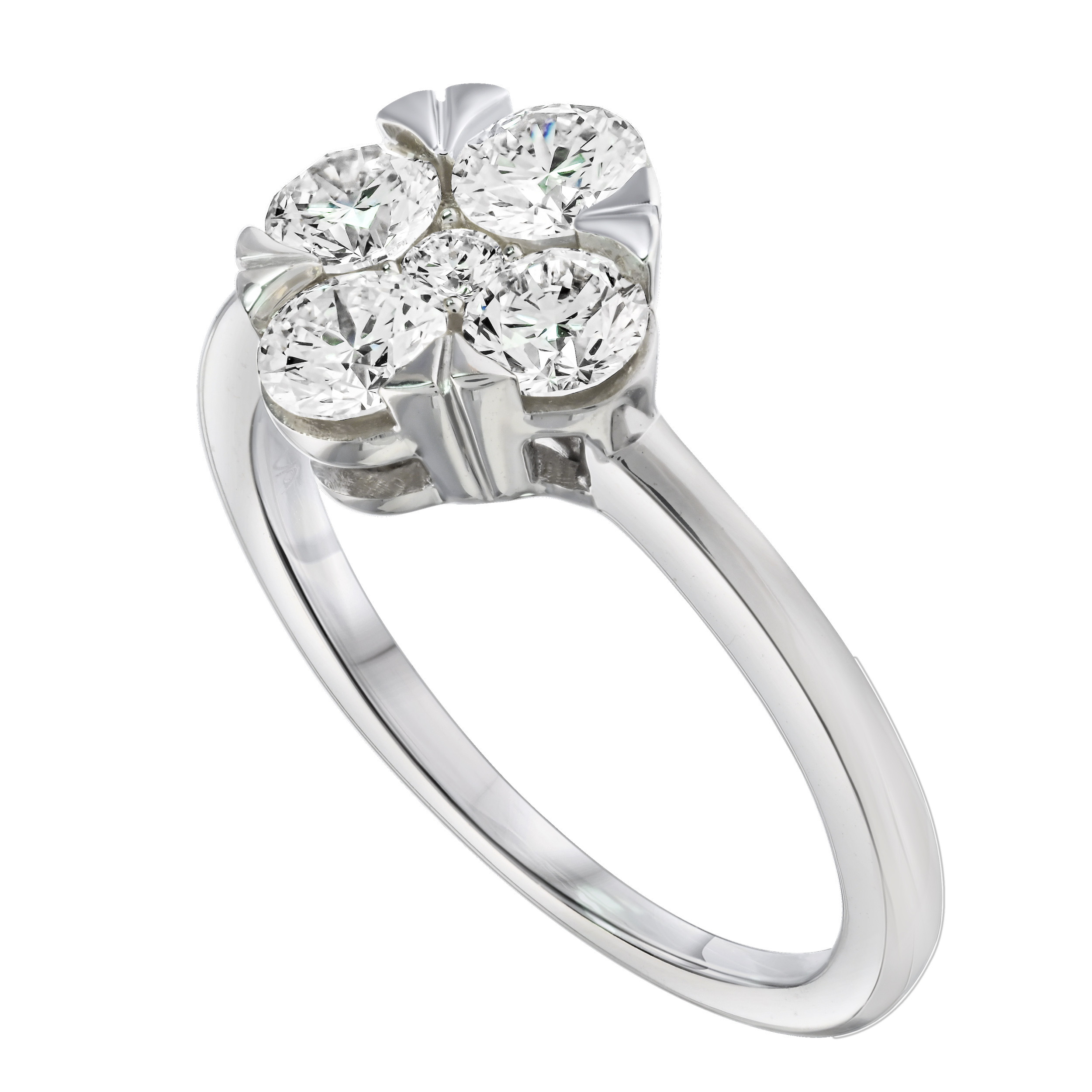 Diamond Bouquet&trade; 14K White Gold Diamond Clover Shape Polished Shank Ring 0.53 Ctw