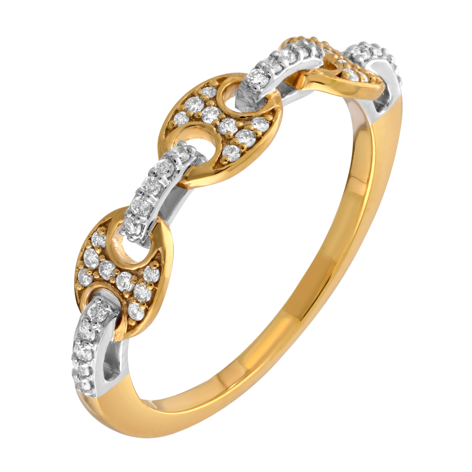 14K Two Tone Anchor Link Pave Set Diamond Ring 0.19 Ctw