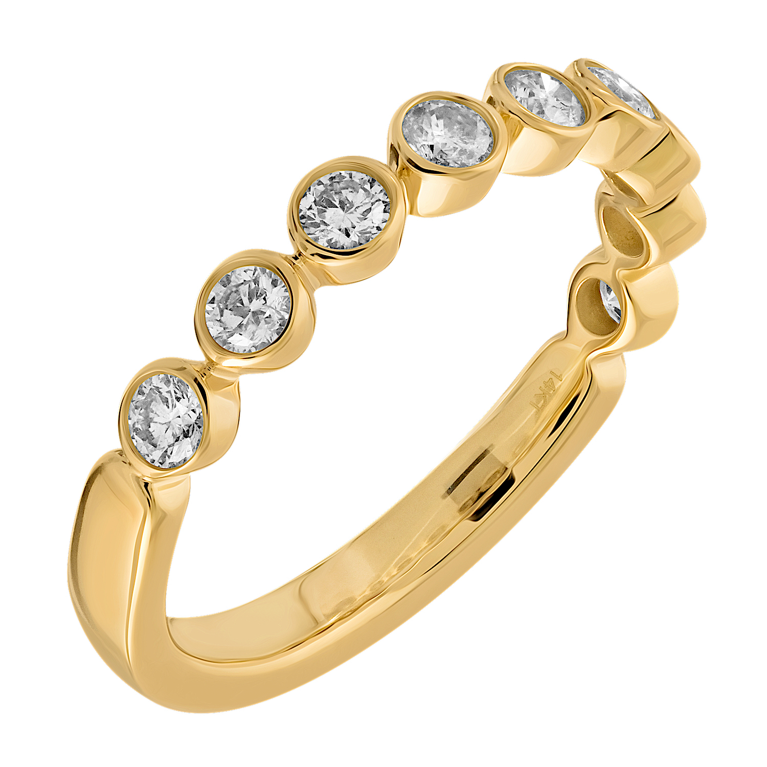 14K Yellow Gold Bezel Set Band Diamond Ring 0.51 Ctw