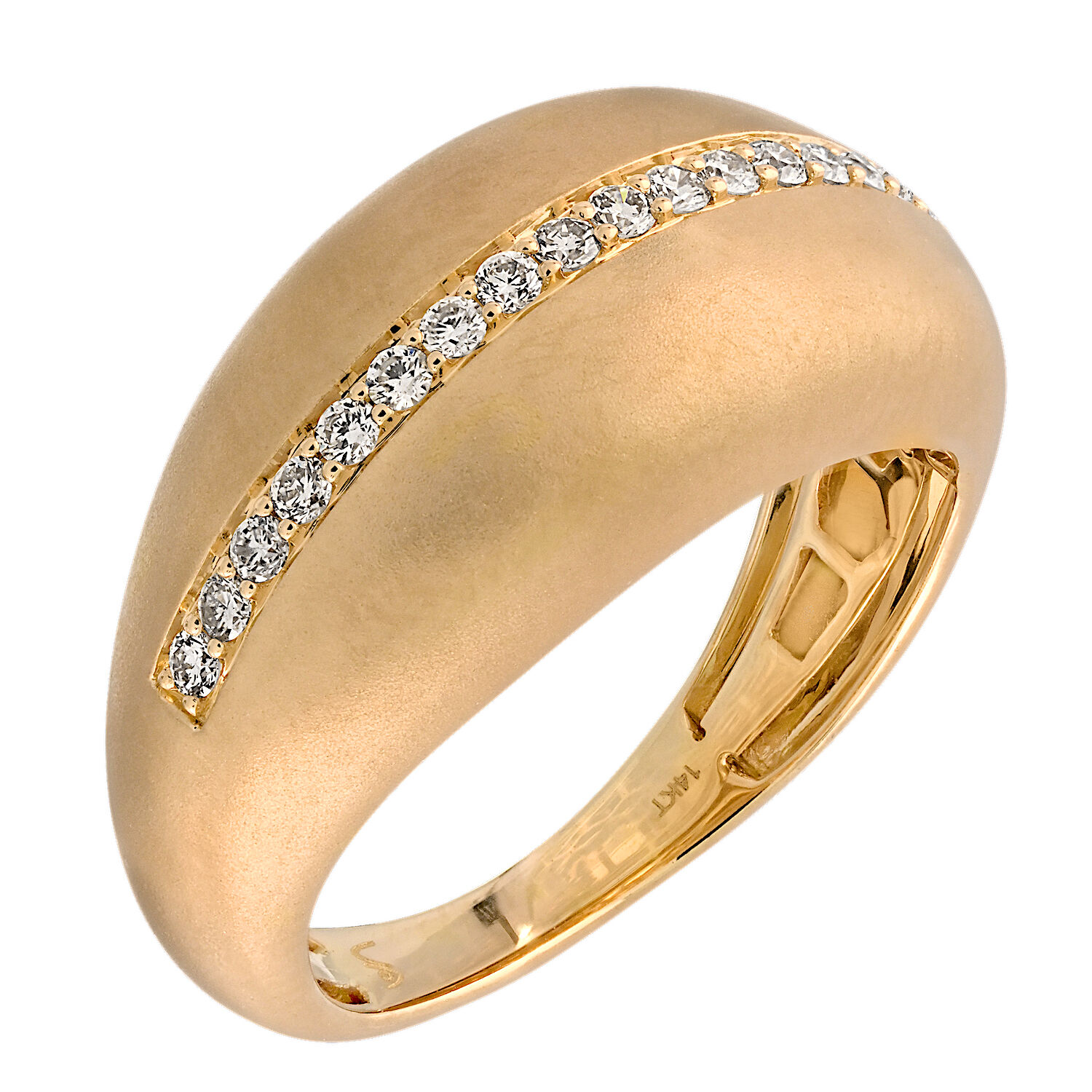 Textura&trade; 14K Yellow Gold Dome Brushed Finish Center Row Diamonds Diamond 0.22 Ctw