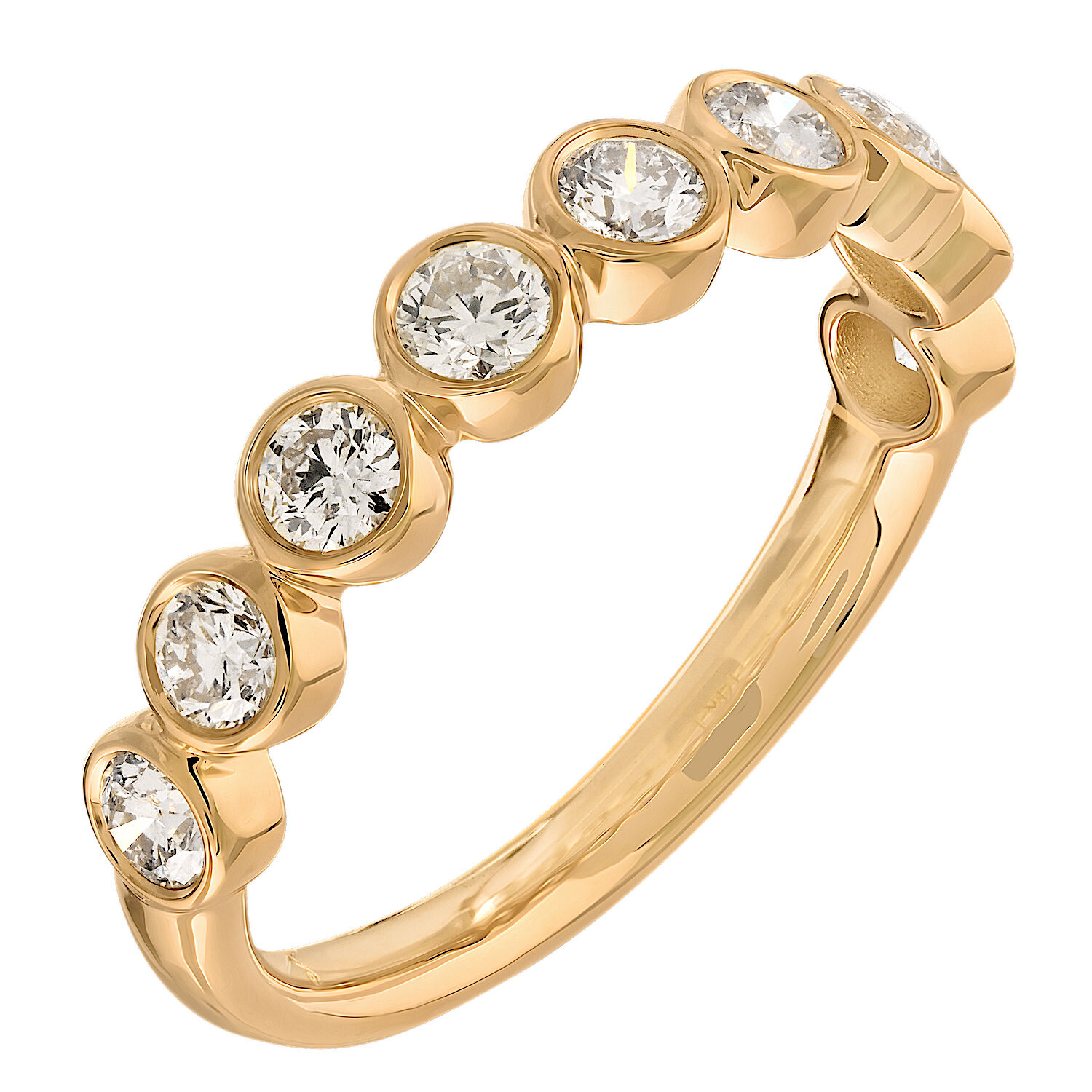 14K Yellow Gold Bezel Set Band Diamond Ring 0.76 Ctw