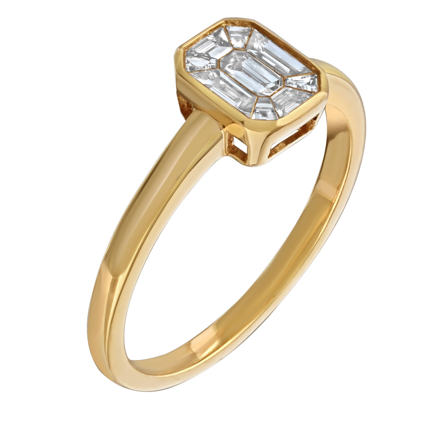 Compozit&trade; 14K Yellow Gold Emerald Shape Bezel Set Ring Diamond 0.33 Ctw Cutting Edge Technology