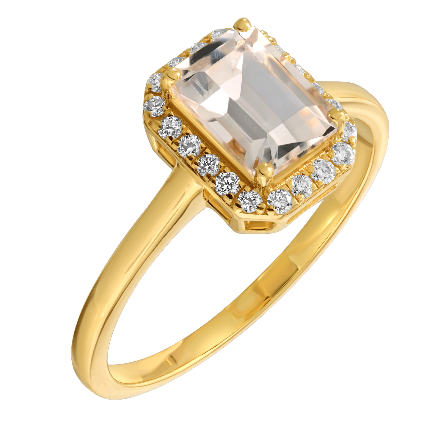 Birthstone Collection 10K Yellow Gold Emerald Shape Halo Ring Diamond and White Topaz 1.07 Ctw