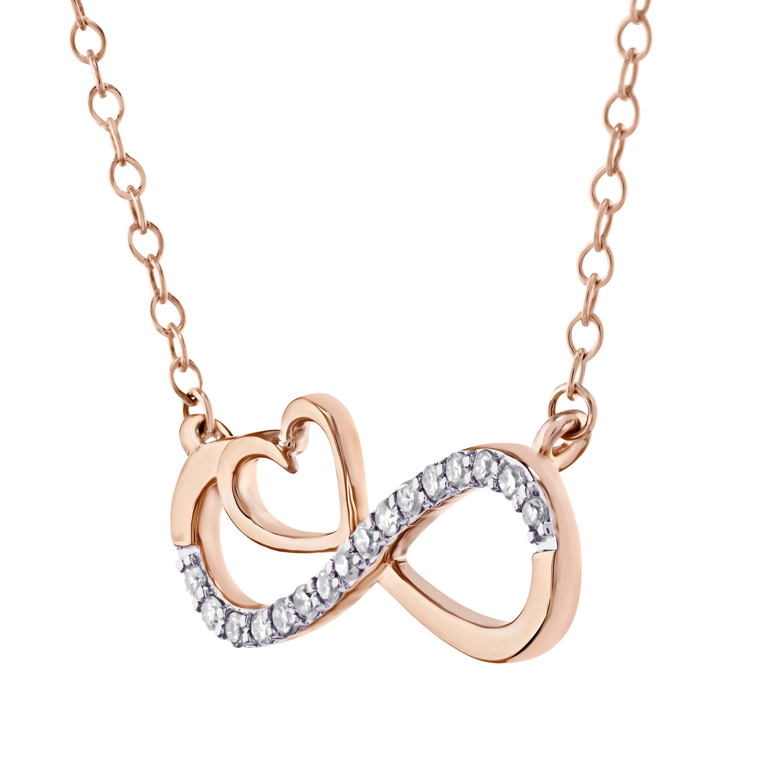 10K Yellow Gold Infinity with Heart Diamond Necklace 0.12 Ctw