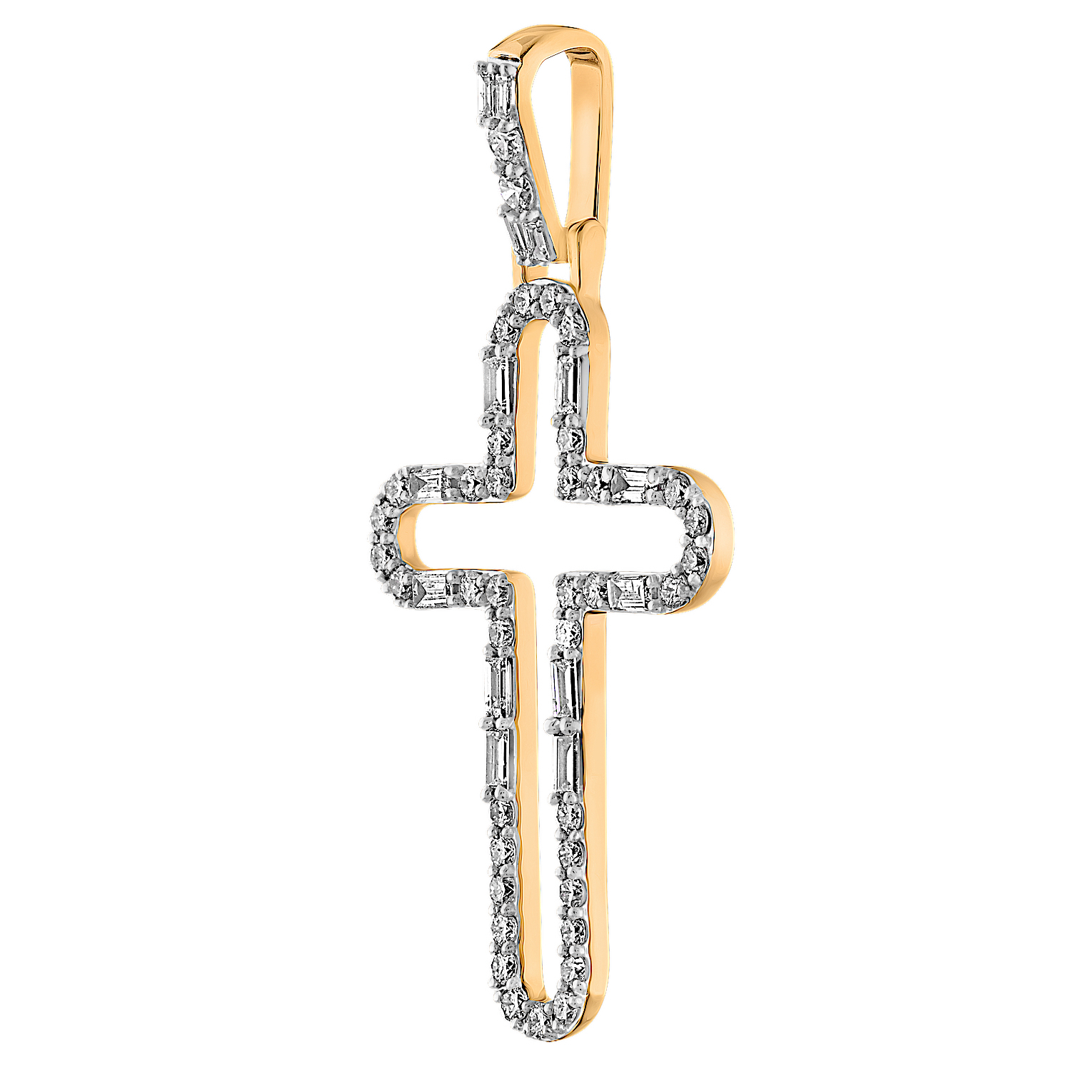 14K Yellow Gold Cross Cutout with Rounded Corners Diamond Pendant 0.53 Ctw