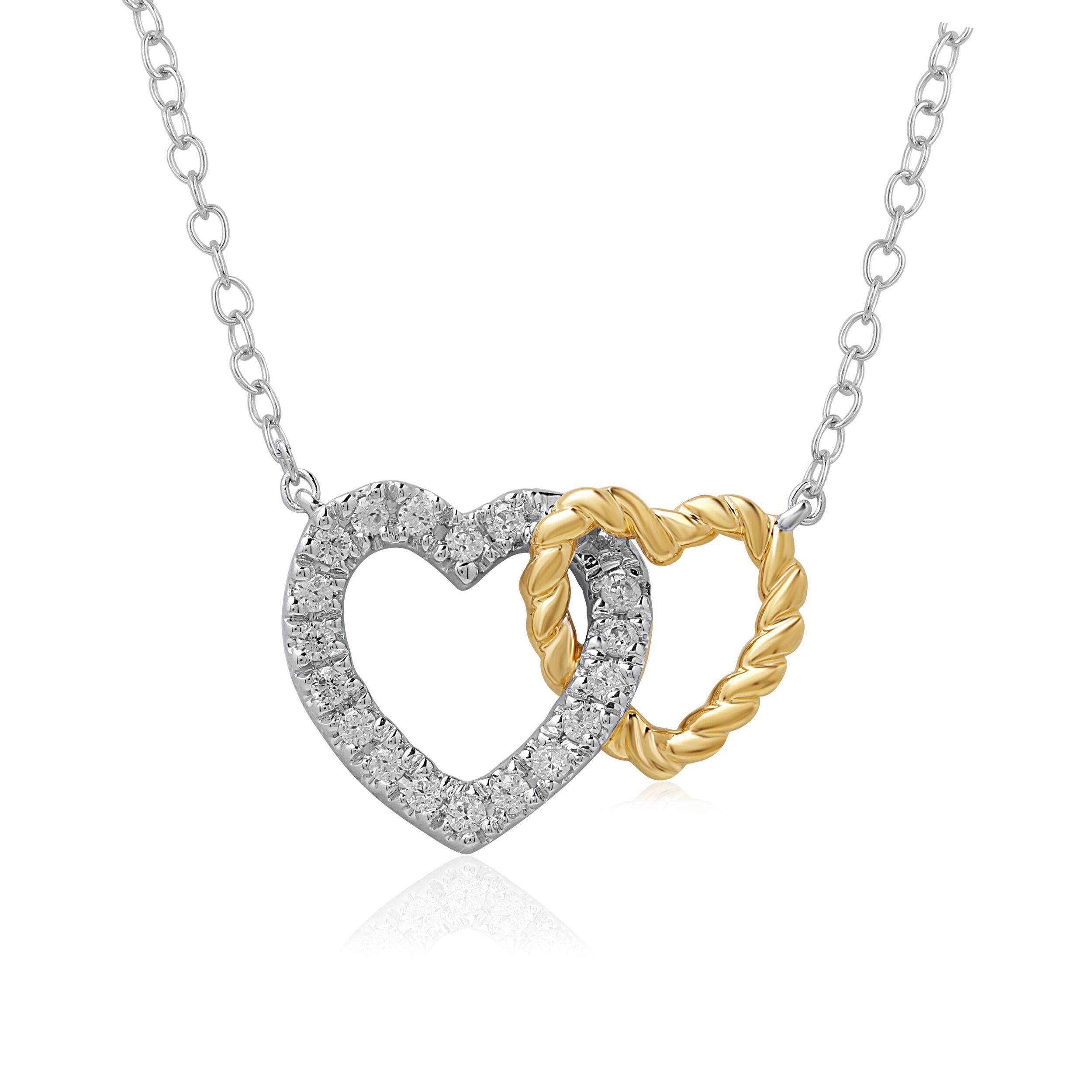 14K Two Tone Diamond Heart and Rope Intertwined Pendant & Chain Diamond Necklace 1.00 Ctw