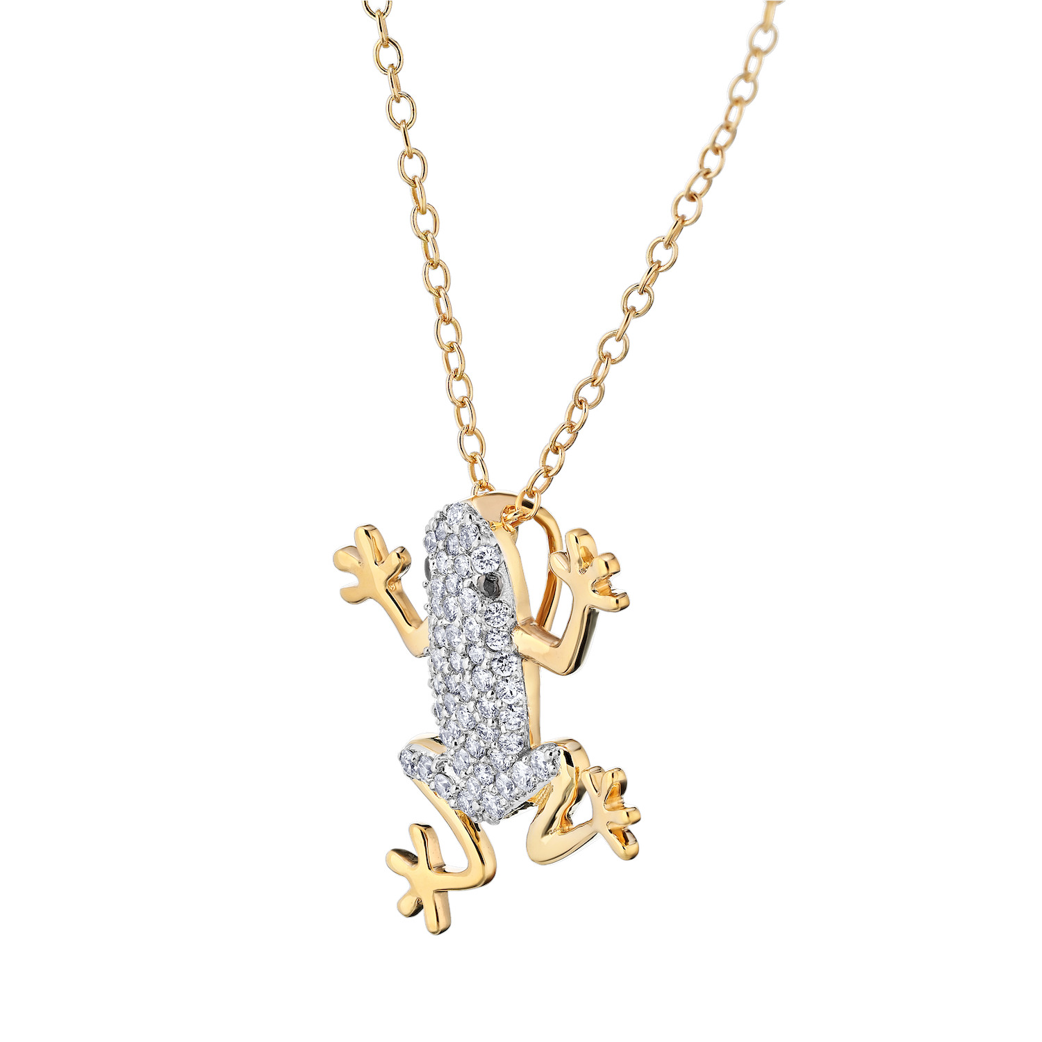 ZooLightful&trade; 14K Yellow Gold Pave Frog Hidden Bail Pendant Diamond 0.25 Ctw