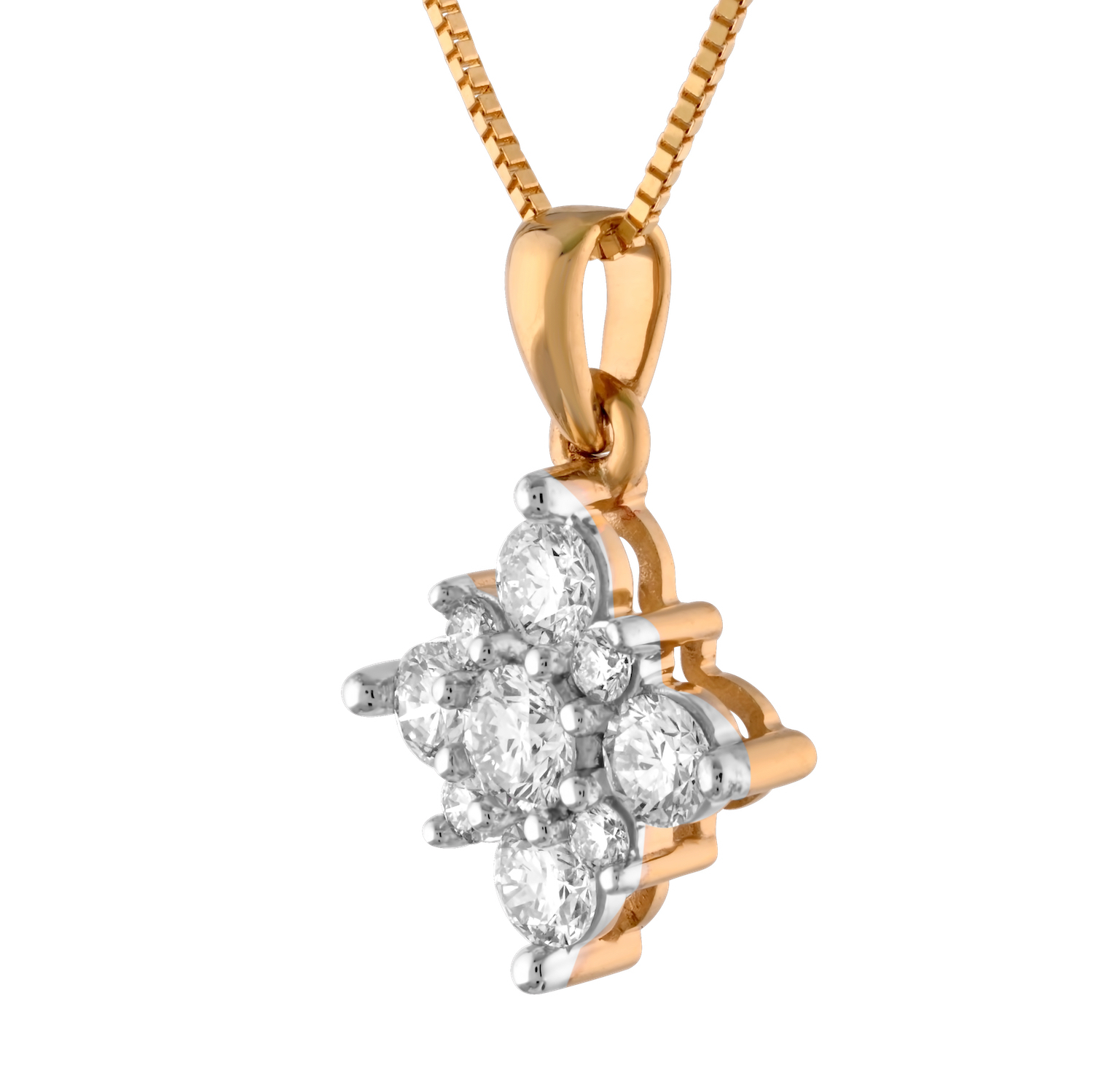 Diamond Bouquet&trade; 10K Yellow Gold Diamond Offset Square Shape Cluster Pendant 0.99 Ctw