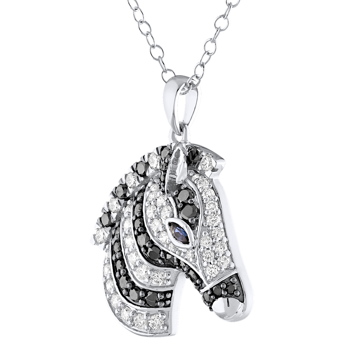 ZooLightful&trade; 14K White Gold Pave Black & White Horse Head Pendant Diamond 0.97 Ctw