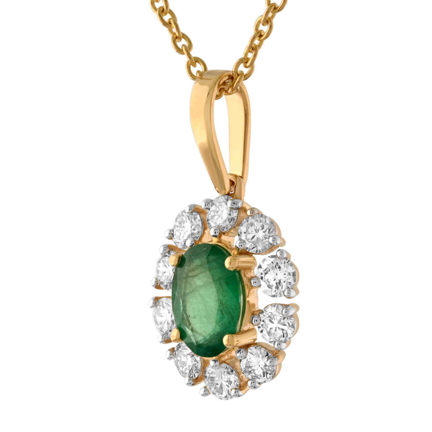 Majestic Gems&trade; 14k Yellow Gold Oval Color Stone with Halo Emerald & Diamond 1.66 Ctw
