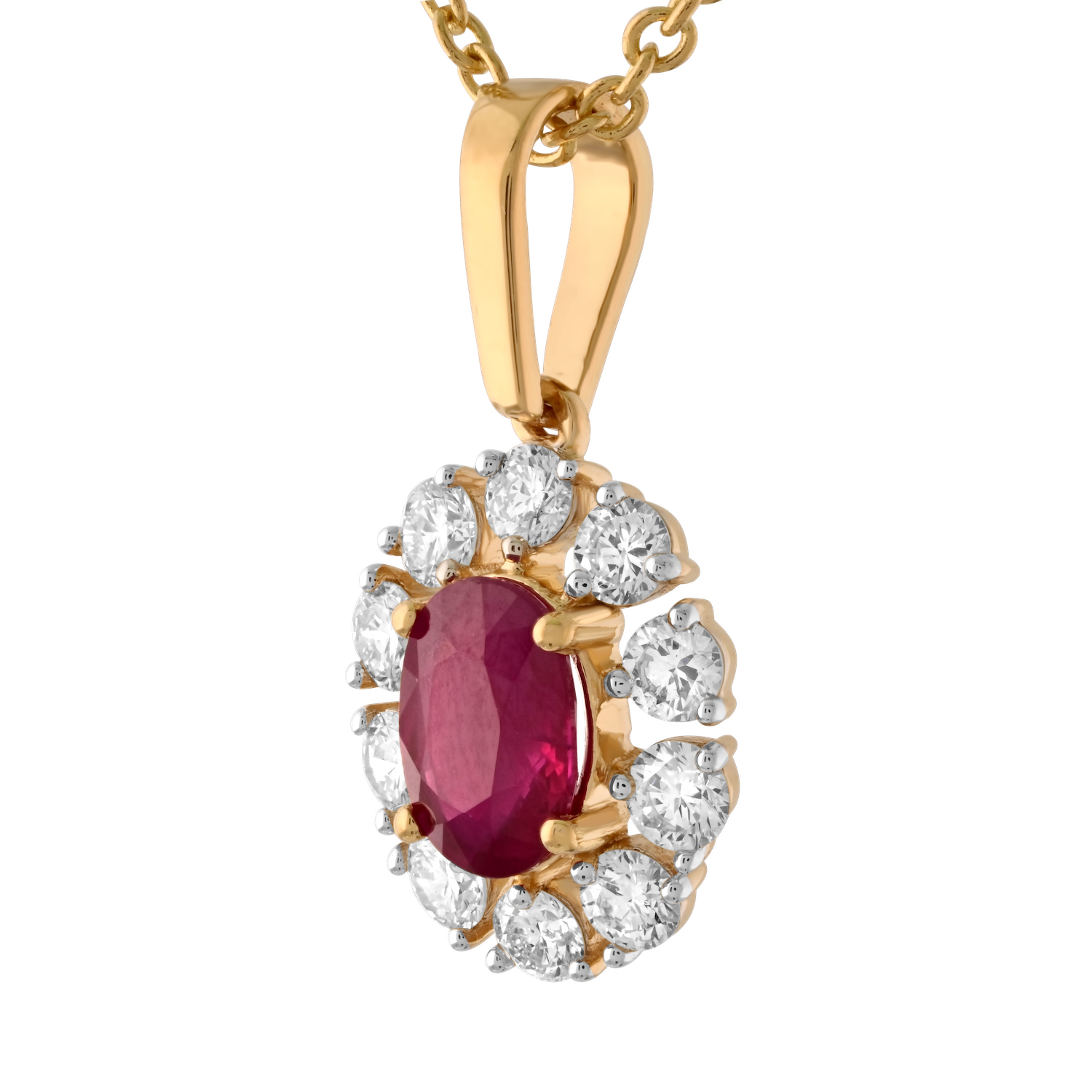 Majestic Gems&trade; 14k Yellow Gold Oval Color Stone with Halo Ruby & Diamond 1.66 Ctw