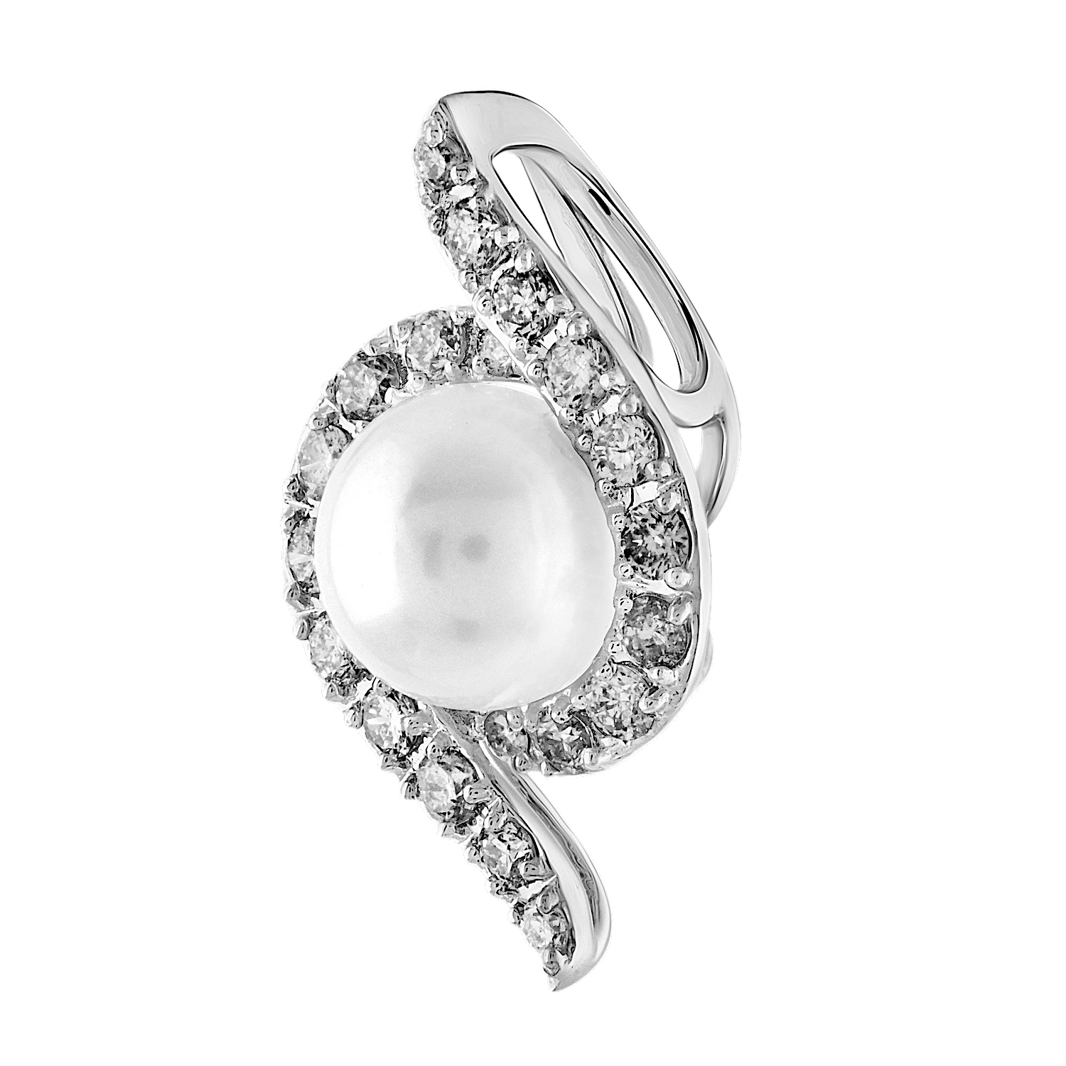 Majestic Gems&trade; 14k White Gold Pearl with Asymmetrical Halo Pearl & Diamond 0.96 Ctw