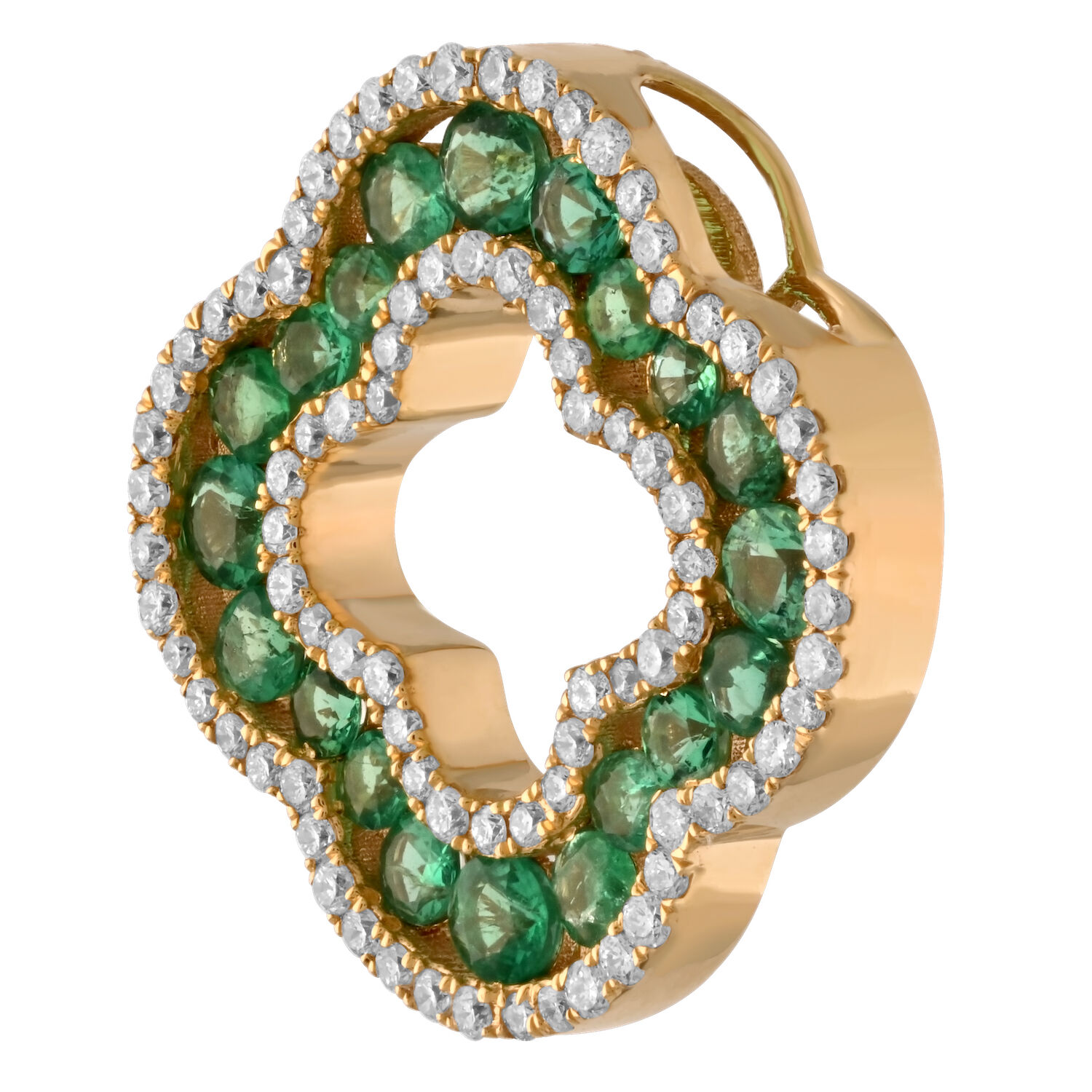 Majestic Gems&trade; 14k Yellow Gold Clover Cutout Channel Set Color Stone Emerald & Diamond 1.77 Ctw