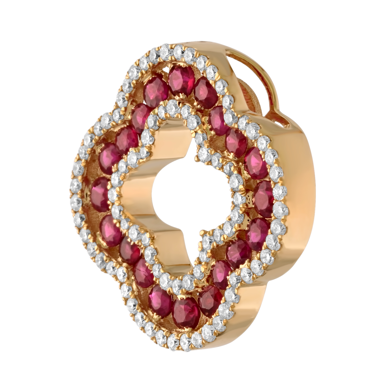 Majestic Gems&trade; 14k Yellow Gold Clover Cutout Channel Set Color Stone Ruby & Diamond 1.77 Ctw