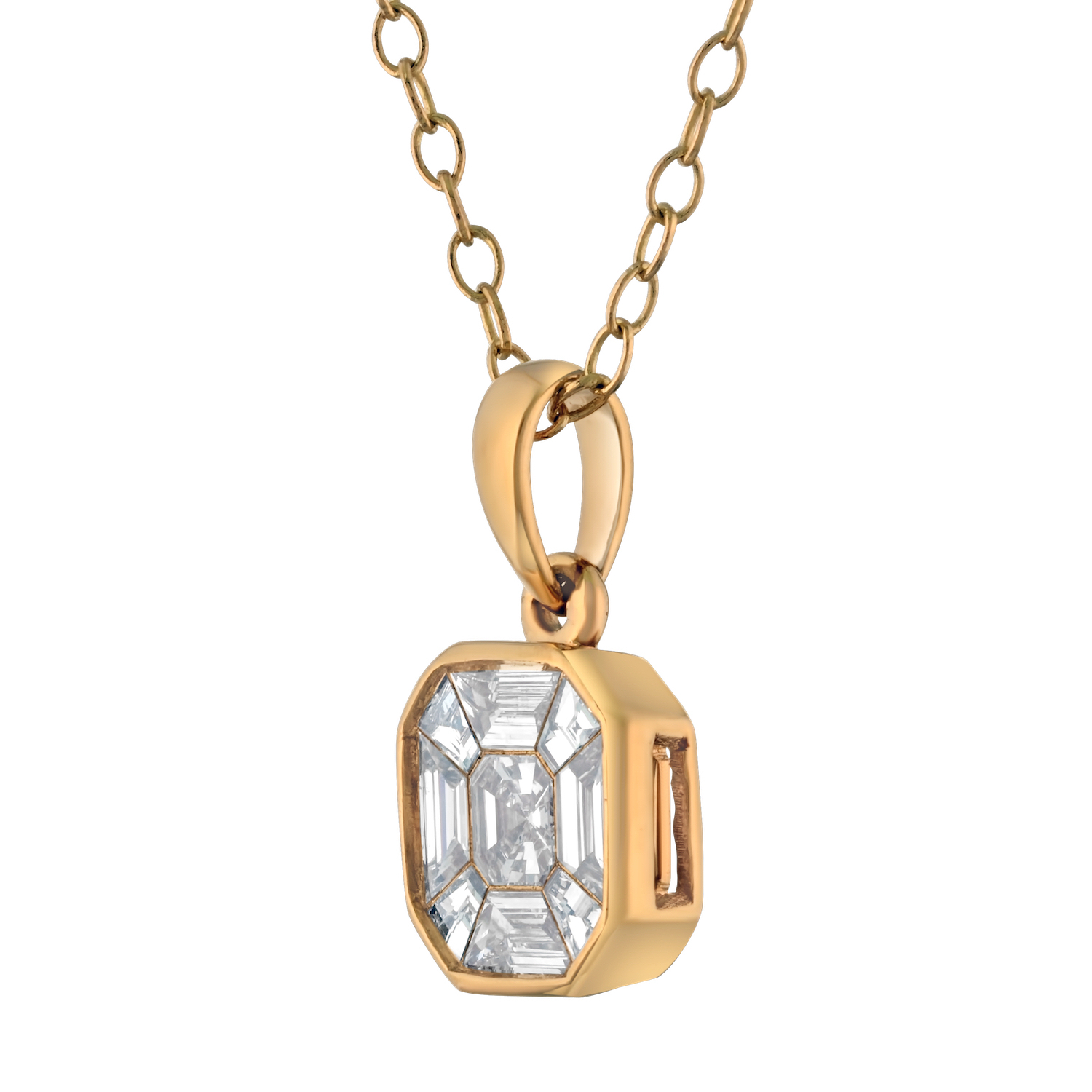Compozit&trade; 14K Yellow Gold Asscher Shape Bezel Set Pendant Diamond 0.50 Ctw Cutting Edge Technology