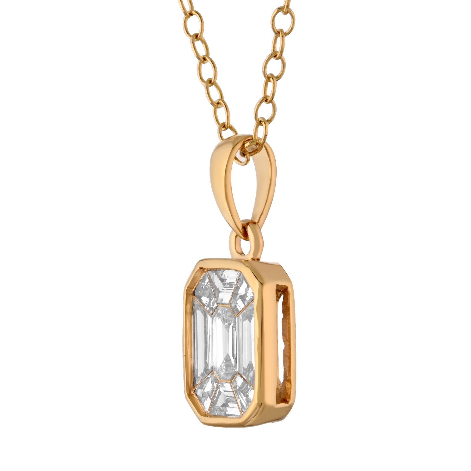 Compozit&trade; 14K Yellow Gold Emerald Shape Bezel Set Pendant Diamond 0.50 Ctw Cutting Edge Technology