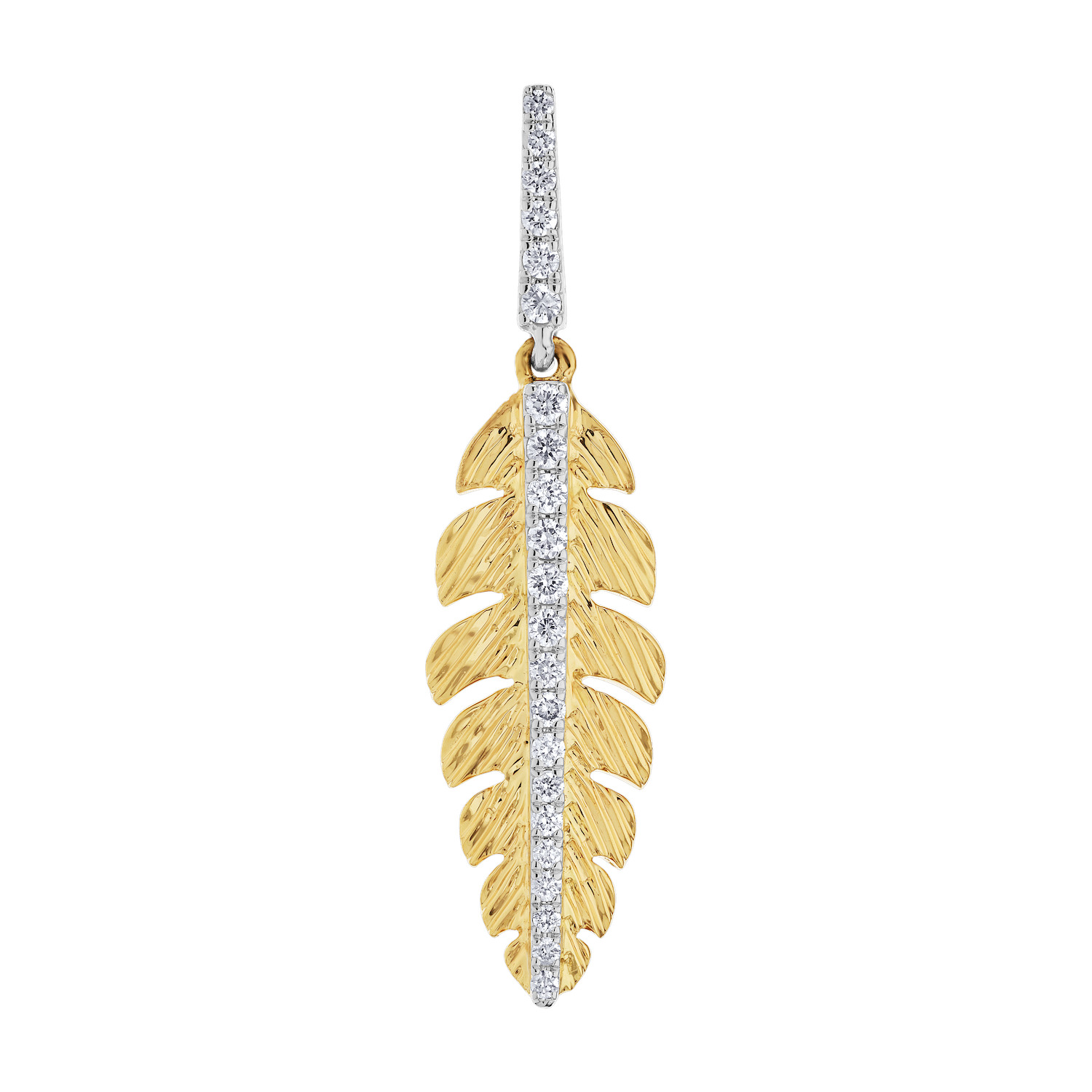 Textura&trade; 14K Yellow Gold Textured Feather Drops with Pave Through Center Diamond 0.32 Ctw