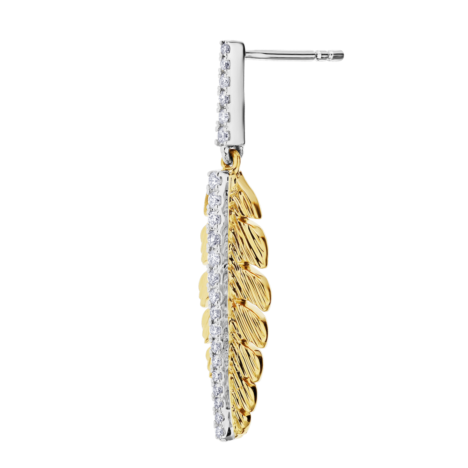 Textura&trade; 14K Yellow Gold Textured Feather Drops with Pave Through Center Diamond 0.32 Ctw