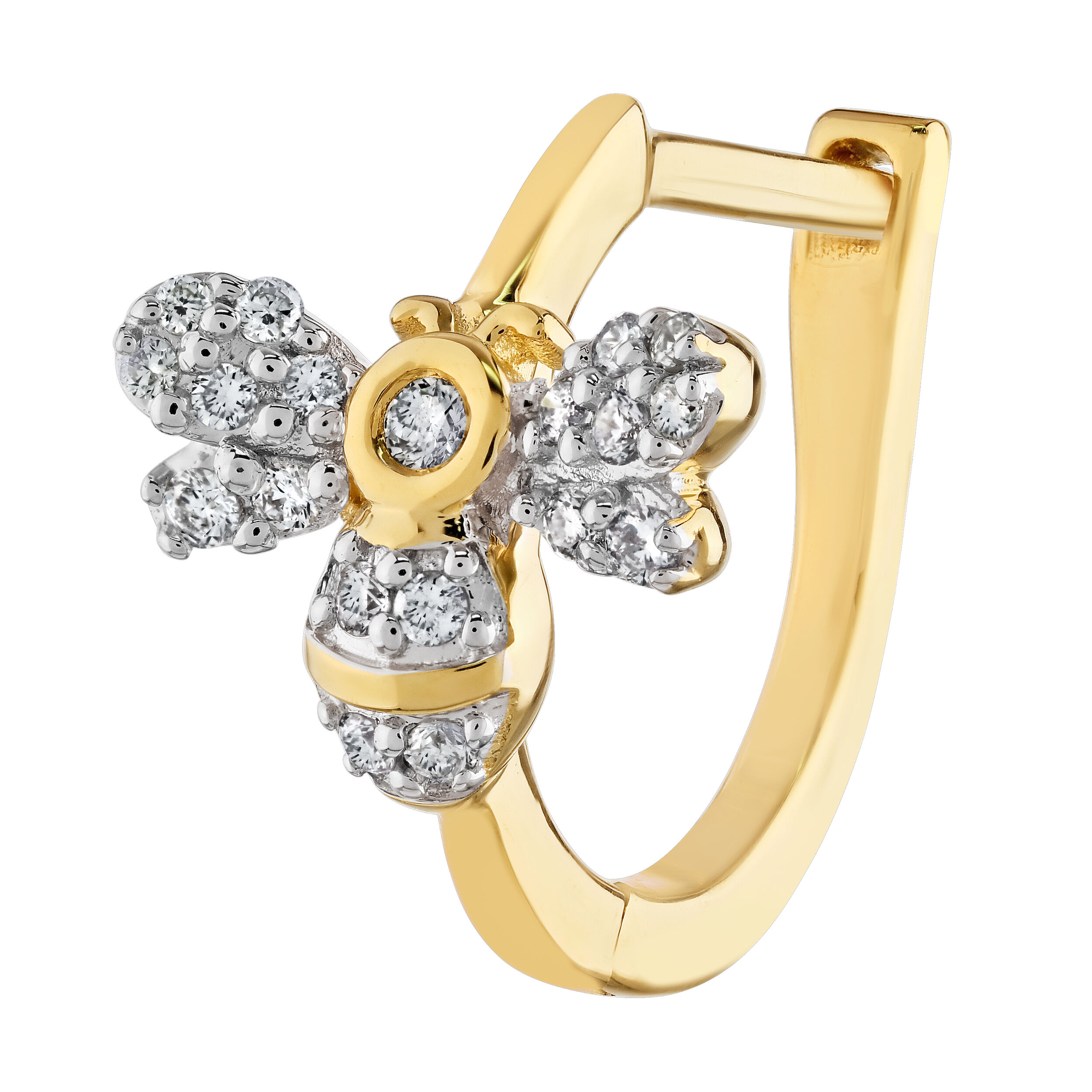 ZooLightful&trade; 14K Two Tone Bees on Hoops Earrings Diamond 0.11 Ctw