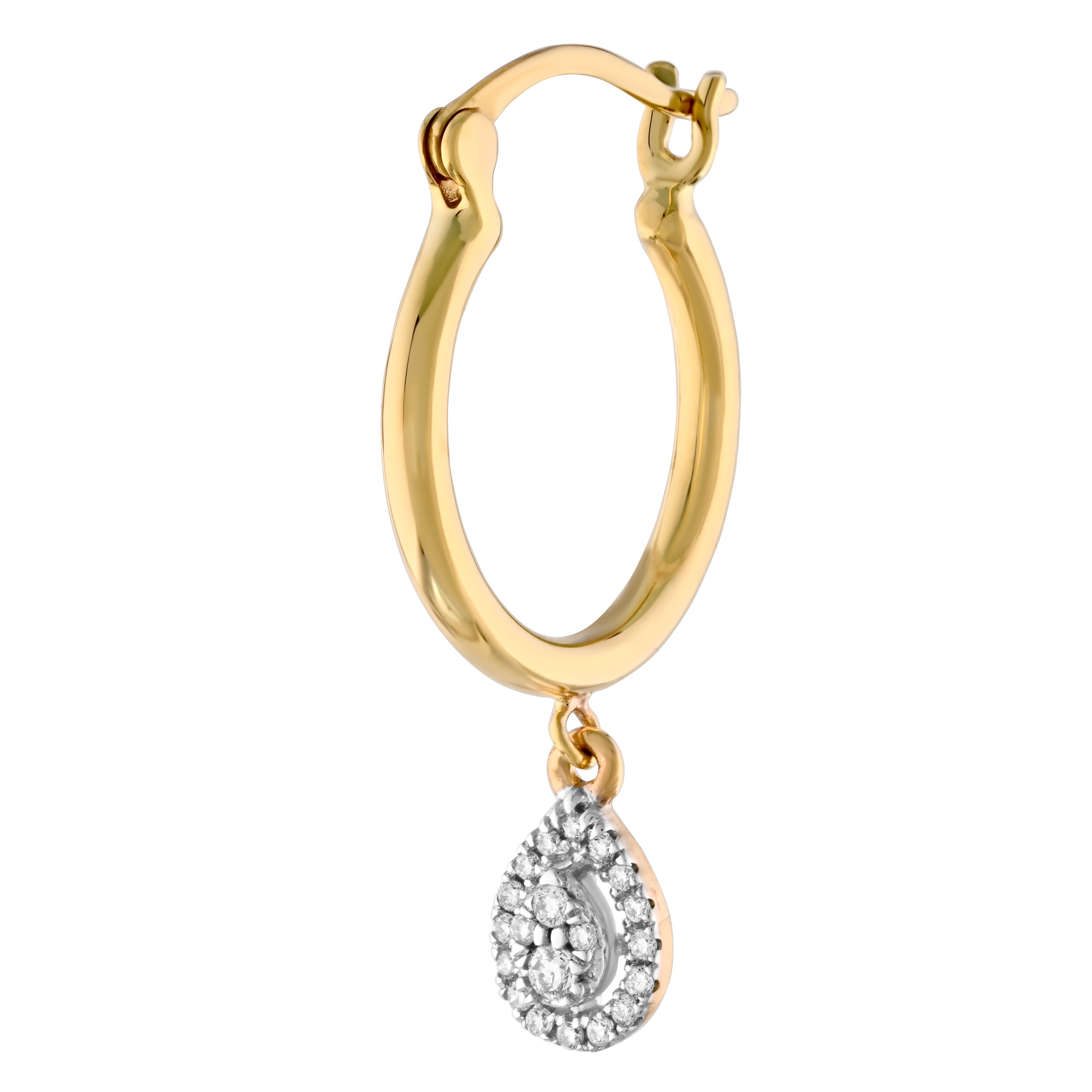 14K Yellow Gold Pear Shape Drops on Plain Hoops Diamond Earrings 0.16 Ctw