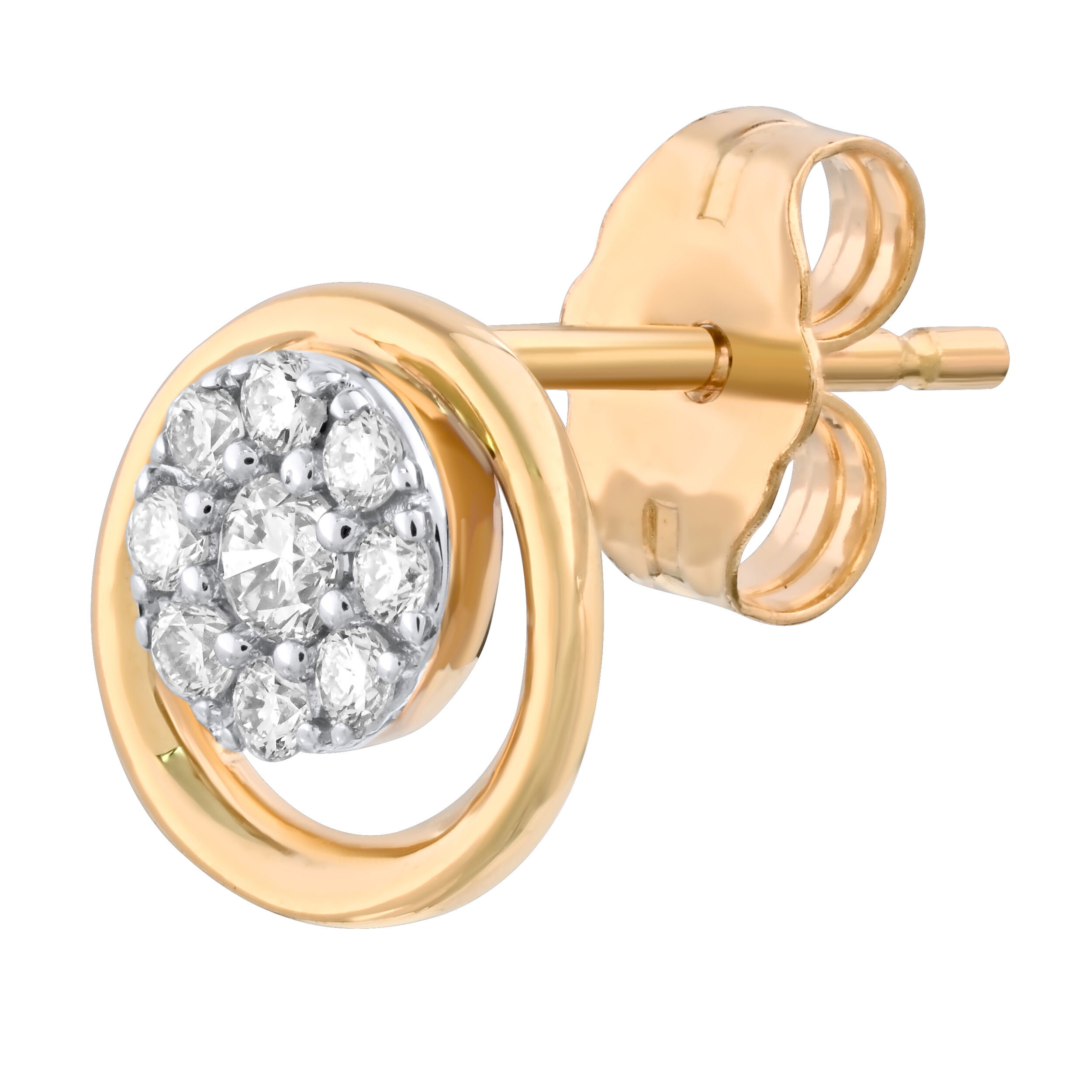 14K Yellow Gold Round Shape Pave Inside Polished Frame Studs Diamond Earrings 0.16 Ctw