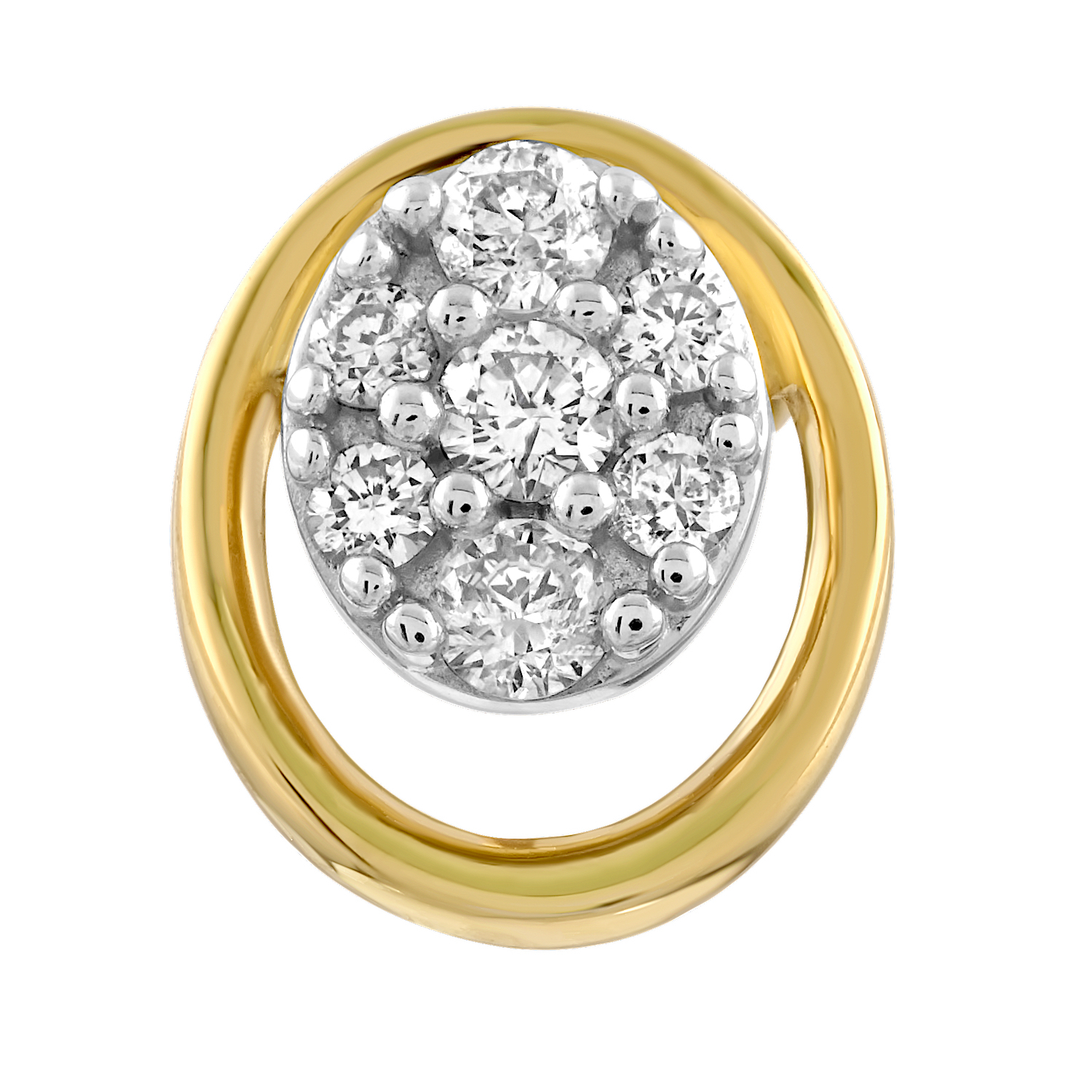 14K Yellow Gold Oval Shape Pave Inside Polished Frame Diamond Earrings 0.17 Ctw