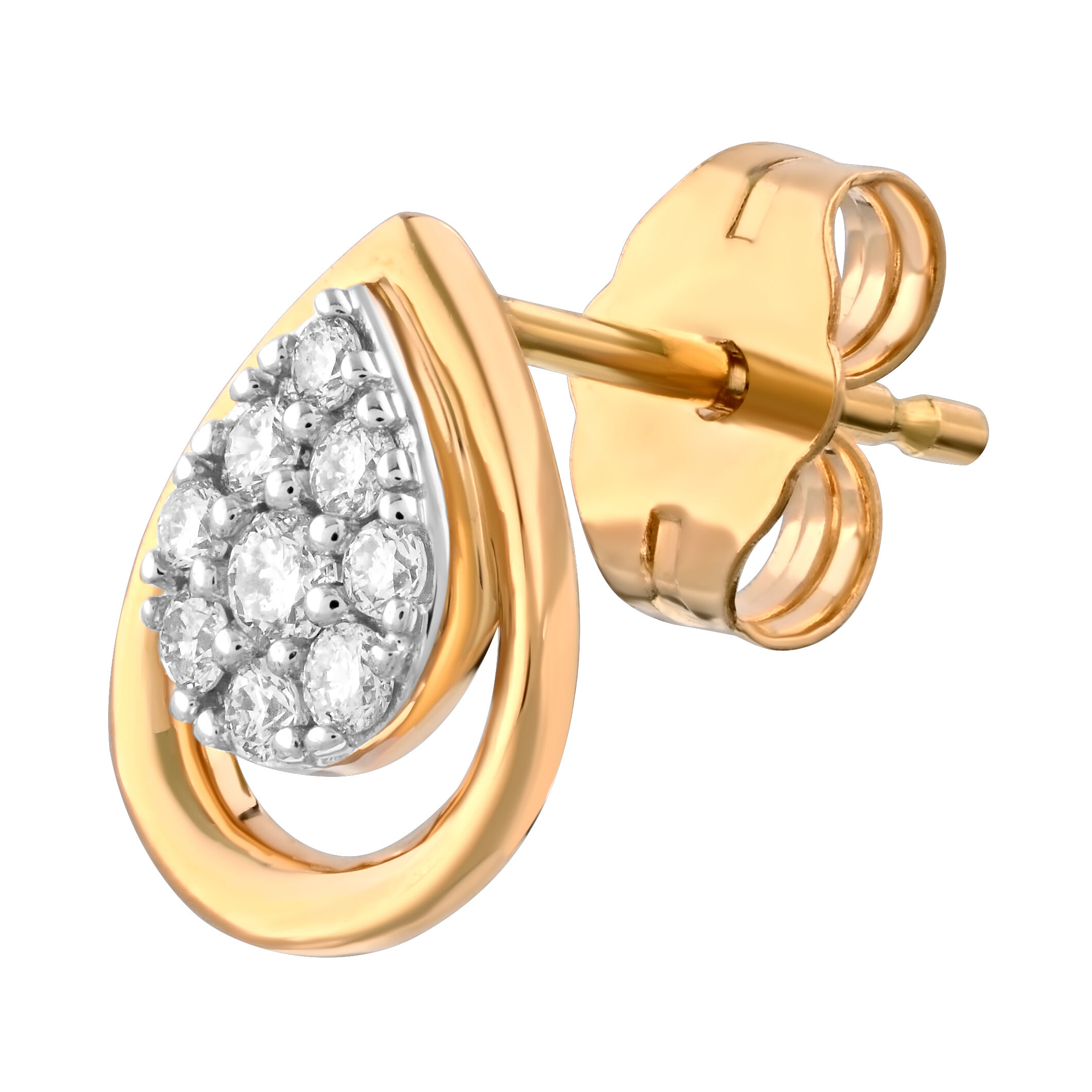 14K Yellow Gold Pear Shape Pave Inside Polished Frame Diamond Earrings 0.14 Ctw