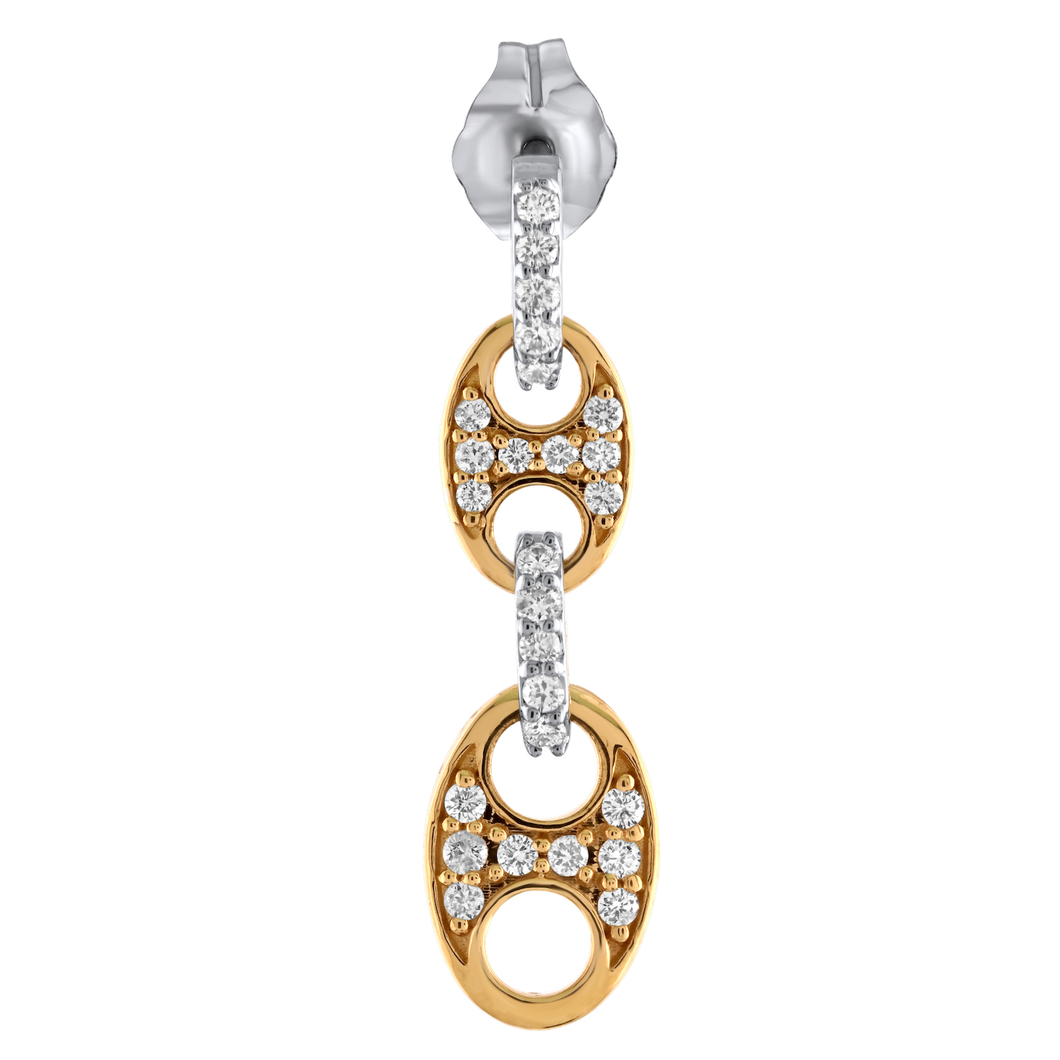 14K Two Tone Anchor Link Pave Set Drops Diamond Earrings 0.33 Ctw