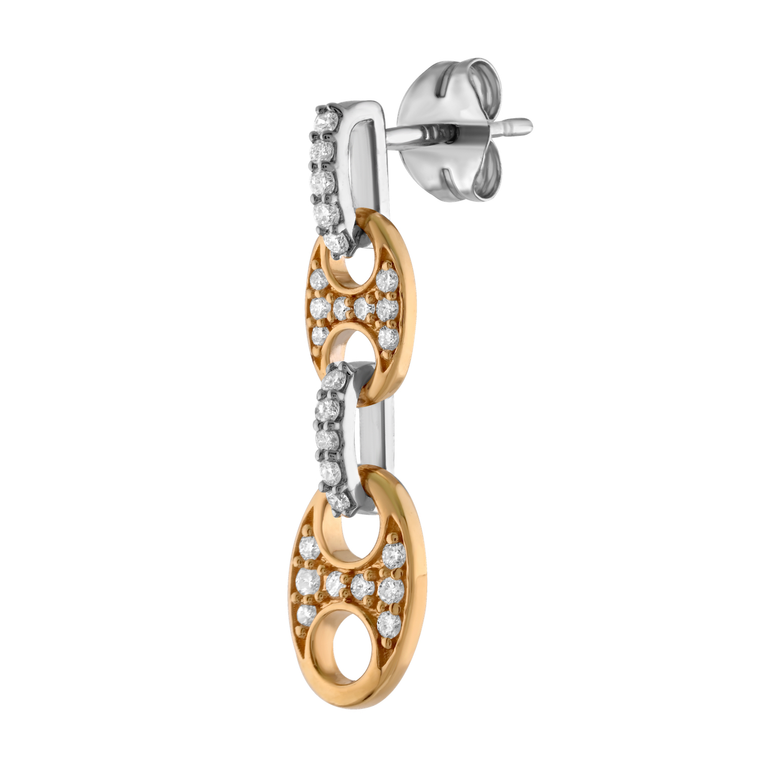 14K Two Tone Anchor Link Pave Set Drops Diamond Earrings 0.33 Ctw