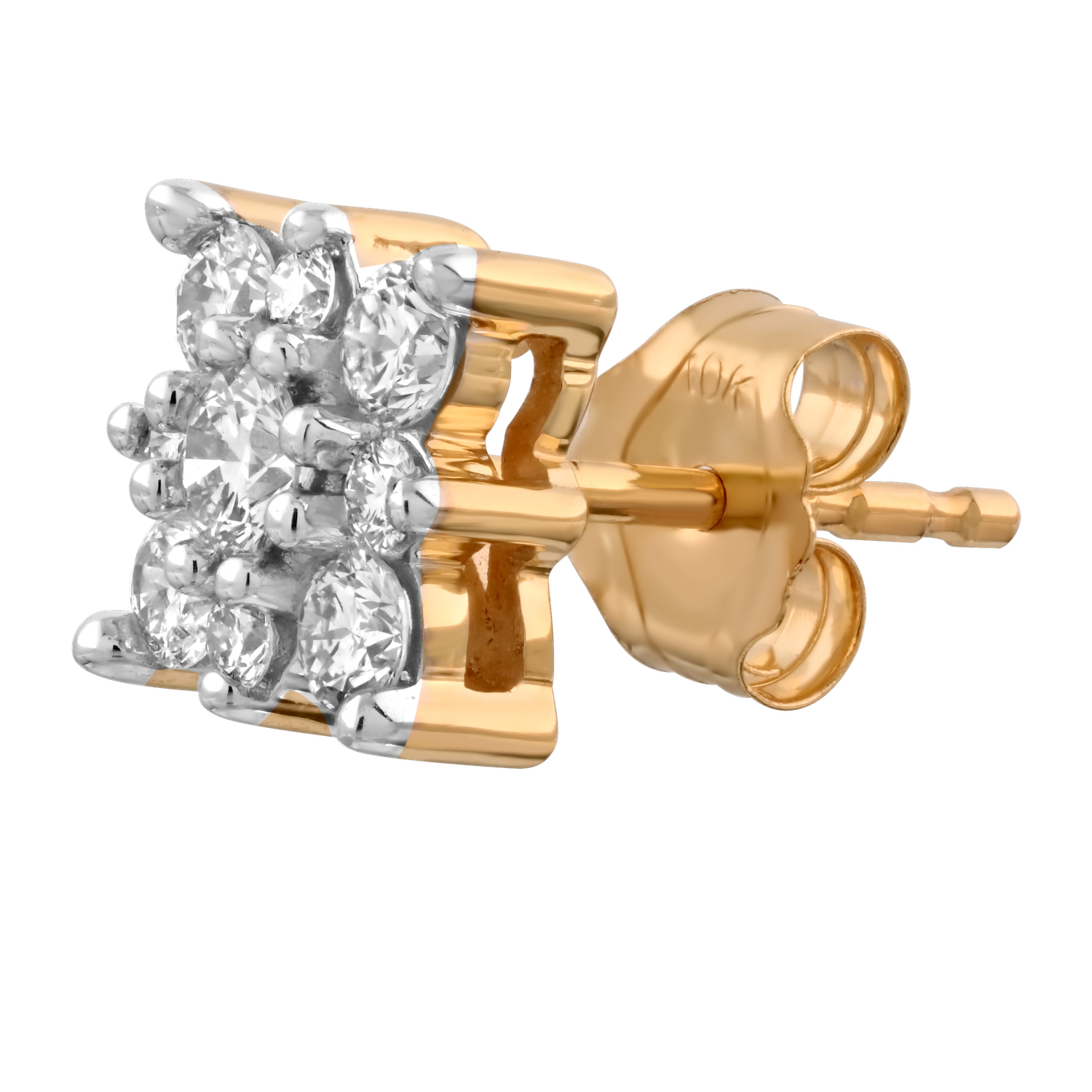 Diamond Bouquet&trade; 10K Yellow Gold Diamond Offset Square Shape Cluster Studs Earrings 0.10 Ctw