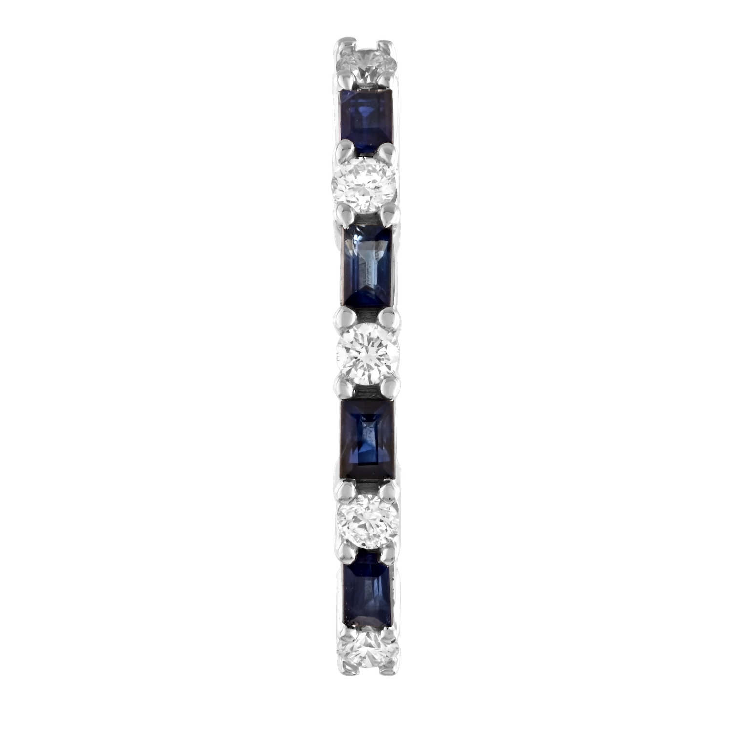 Majestic Gems&trade; 14k White Gold Baguette Color & Round Diamond Hoops Blue Sapphire & Diamond 0.68 Ctw