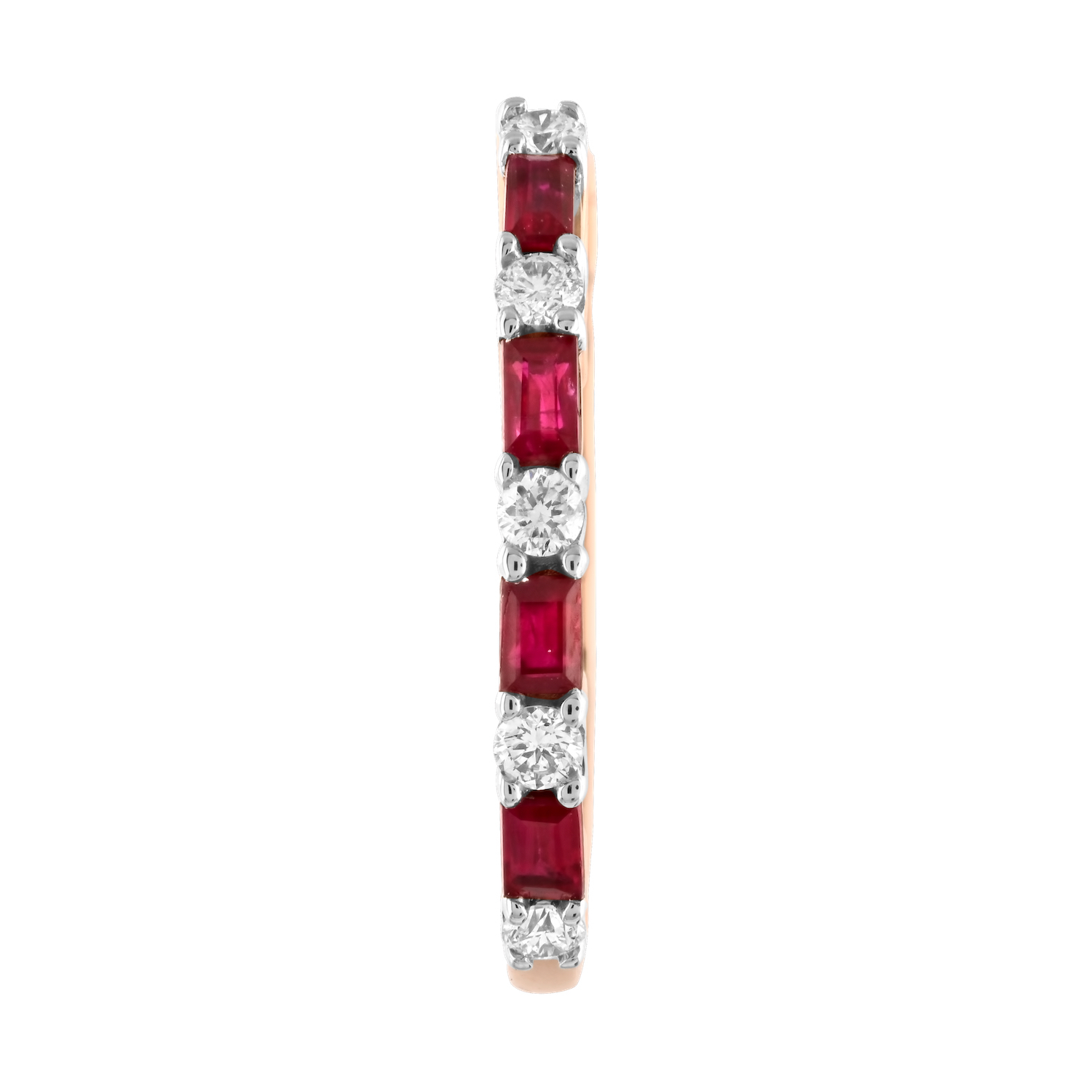 Majestic Gems&trade; 14k 14kr Baguette Ruby & Round Dia Hoops Ruby & Diamond 0.68 Ctw