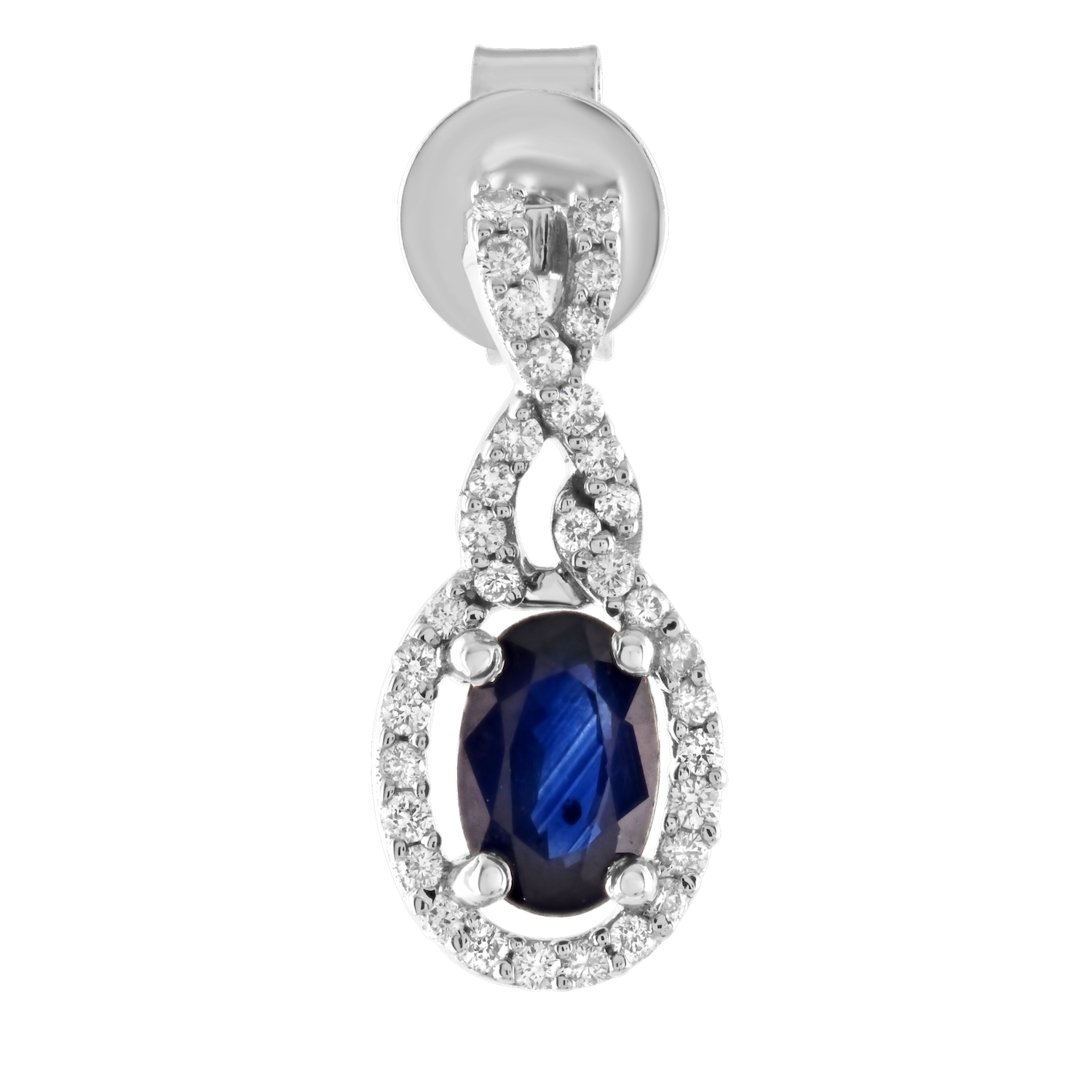 Majestic Gems&trade; 14k White Gold Oval Sapp with Halo Plaited Drops Blue Sapphire & Diamond 0.69 Ctw