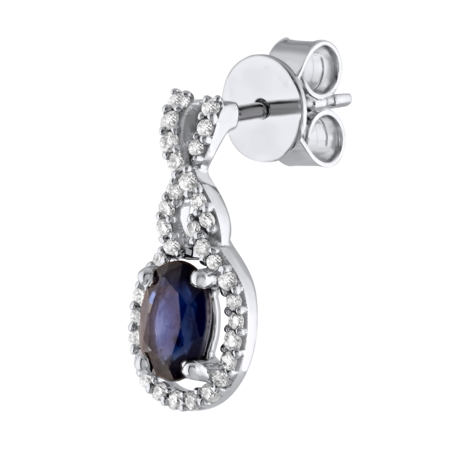 Majestic Gems&trade; 14k White Gold Oval Sapp with Halo Plaited Drops Blue Sapphire & Diamond 0.69 Ctw