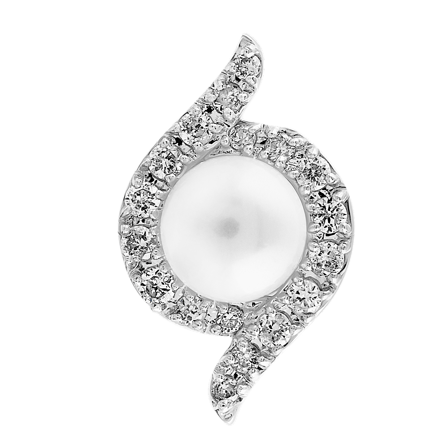 Majestic Gems&trade; 14k White Gold Pearl with Asymmetrical Halo & Diamond 0.13 Ctw