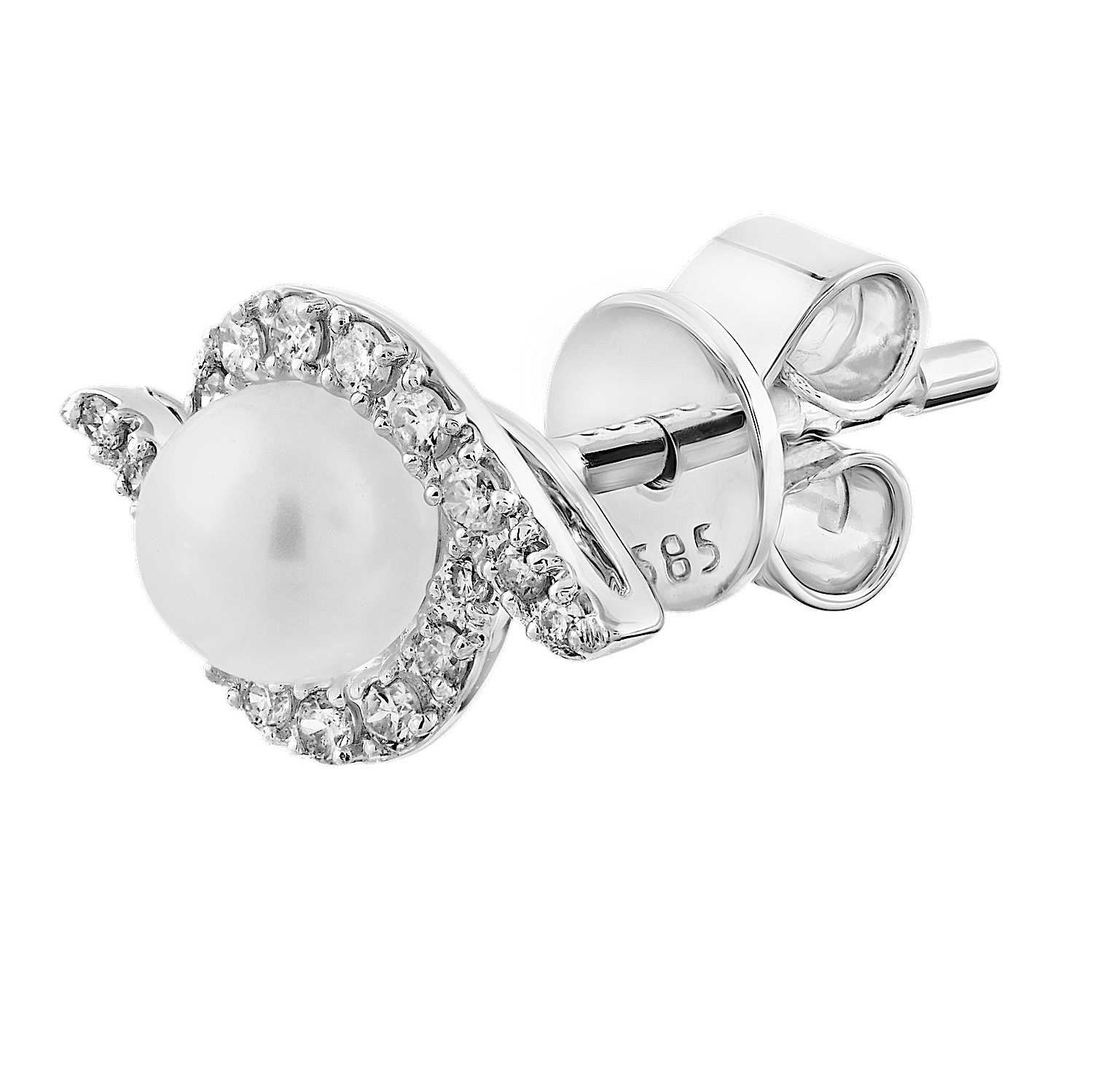 Majestic Gems&trade; 14k White Gold Pearl with Asymmetrical Halo & Diamond 0.13 Ctw