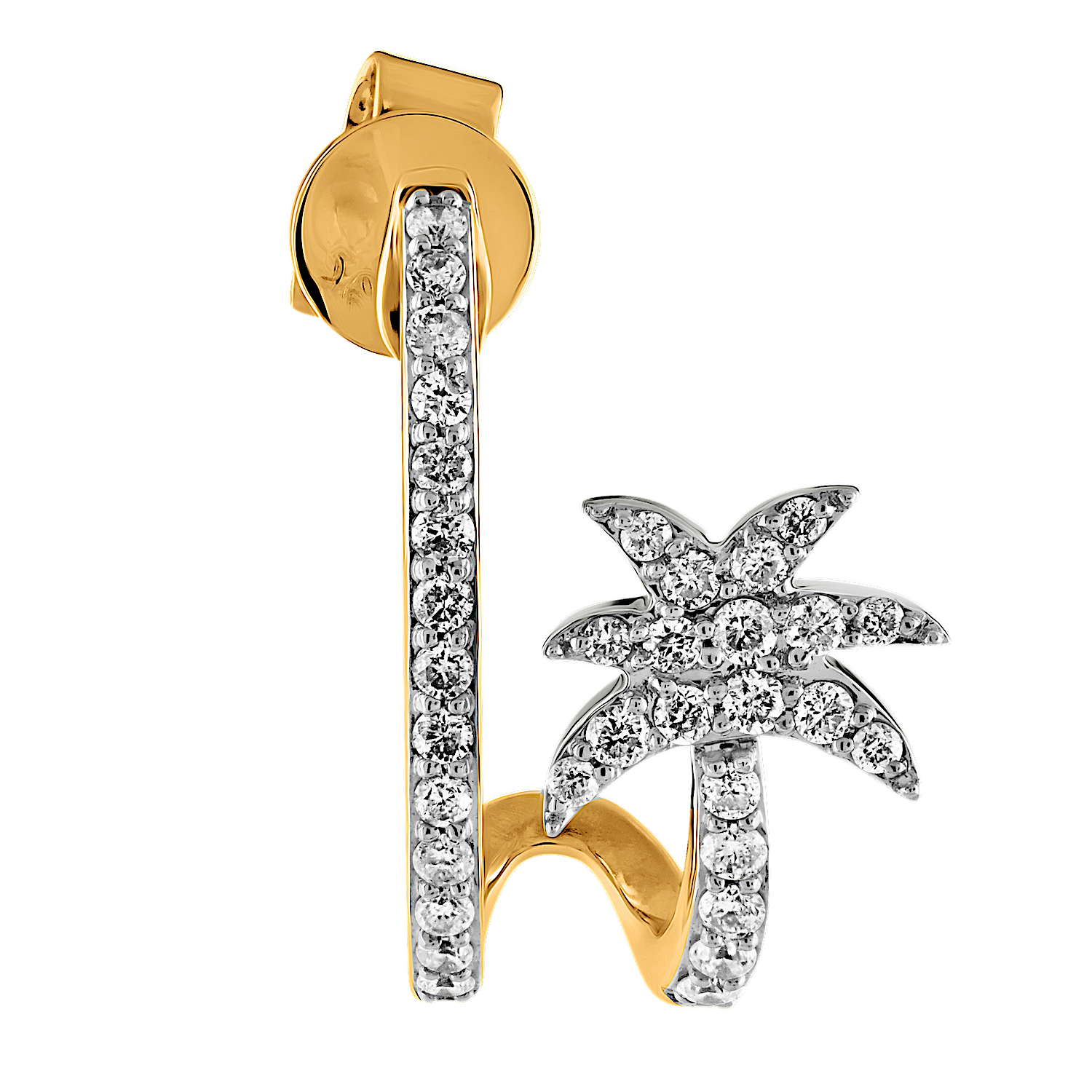 Oceanity&trade; 14K Yellow Gold Earrings Palm Tree 1/2 Hoops Pave Set Diamond 0.36 Ctw